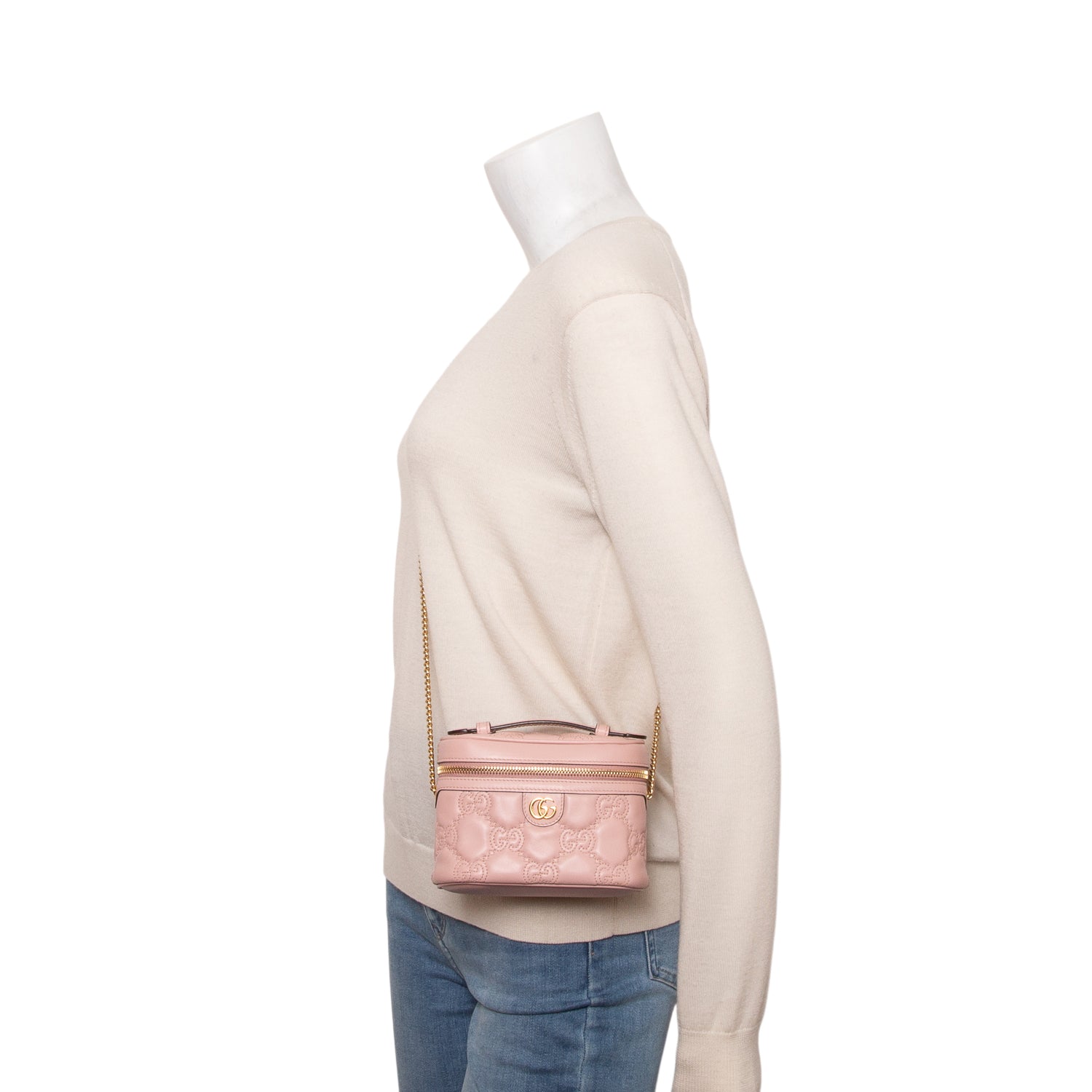 Gucci Pink Calfskin GG Matelasse Mini Top Handle Bag