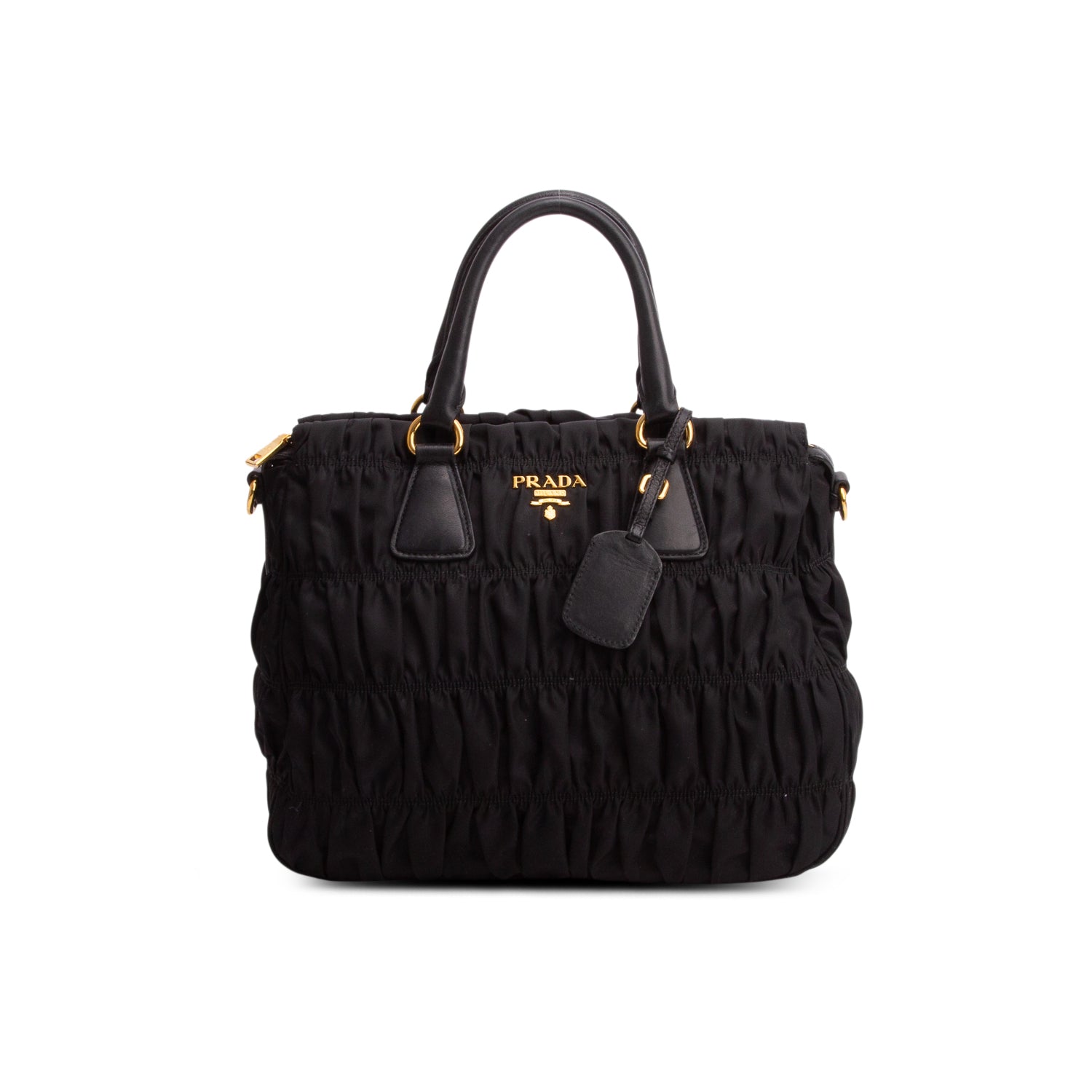 Prada Black Tessuto Nylon Gaufre Tote w/ Strap & Authenticity Card