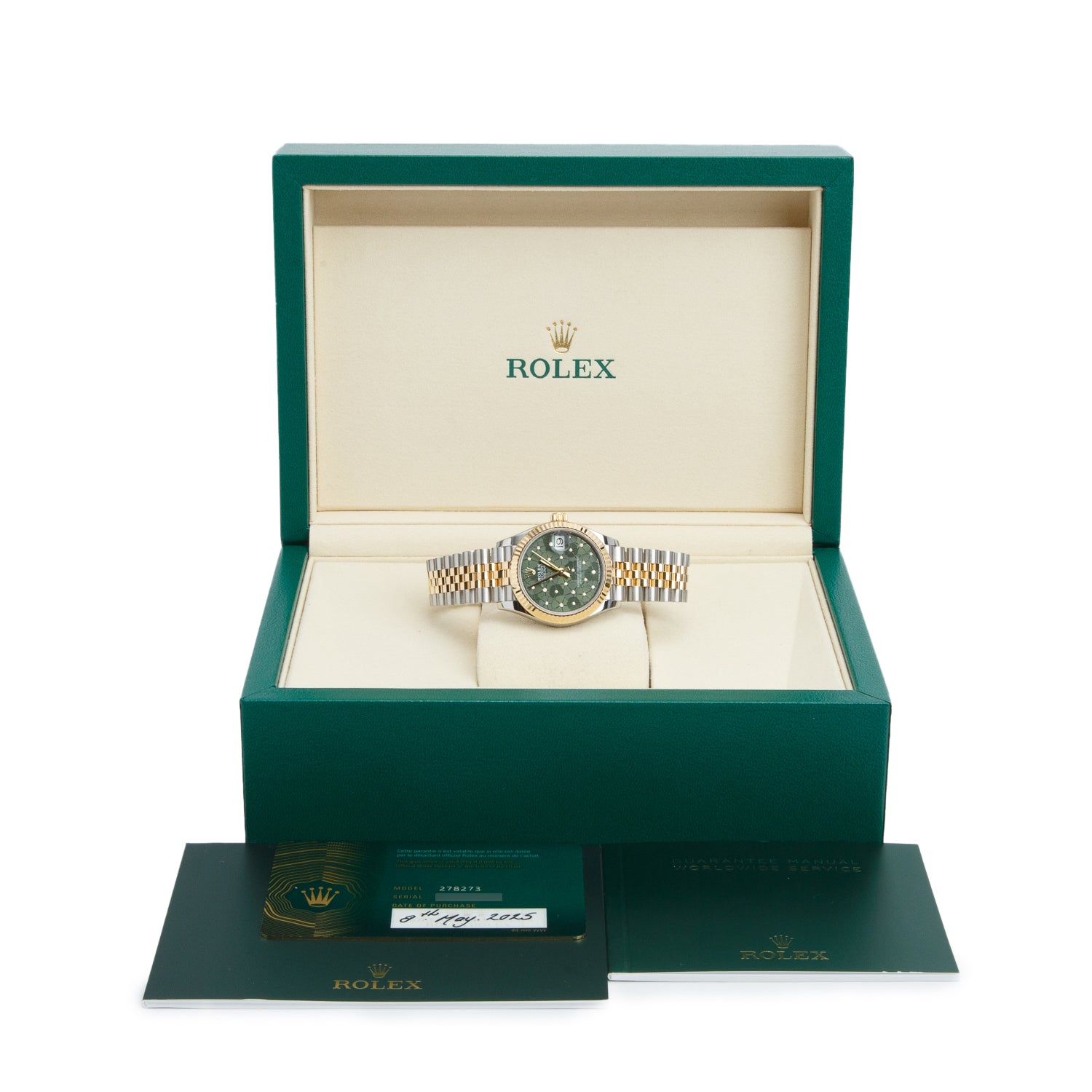 Rolex 2025 Stainless Steel & 18k Yellow Gold Datejust 31 MM Watch Floral Green Diamond Dial 278273 w/ Box & Papers