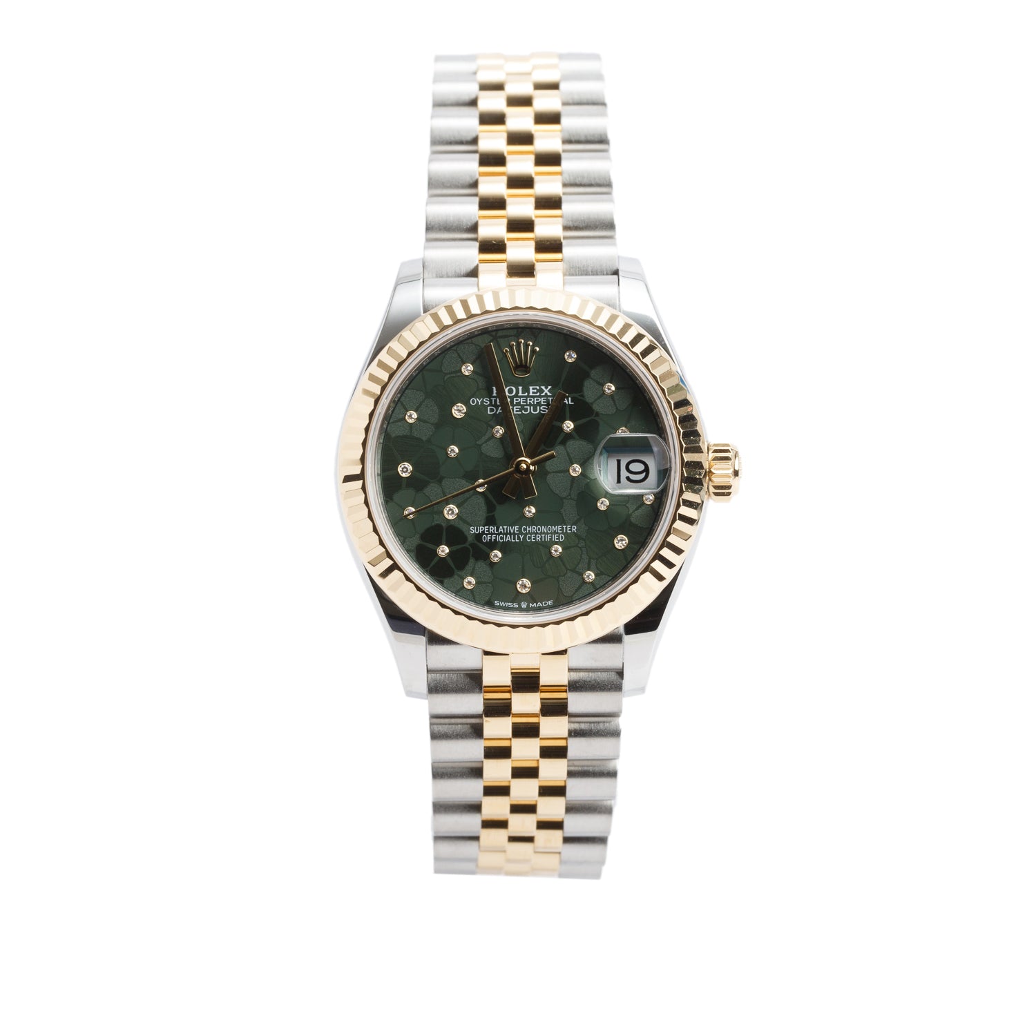 Rolex 2025 Stainless Steel & 18k Yellow Gold Datejust 31 MM Watch Floral Green Diamond Dial 278273 w/ Box & Papers