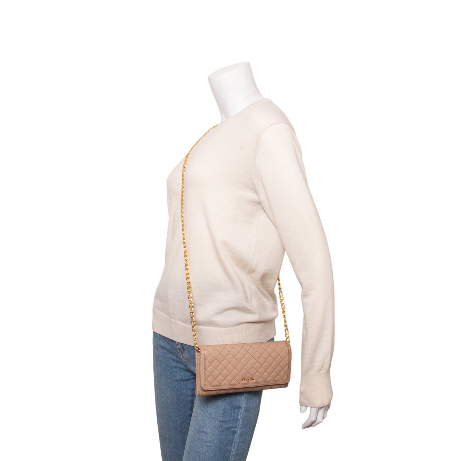 Prada Brown Soft Calf Quilted Wallet on Chain