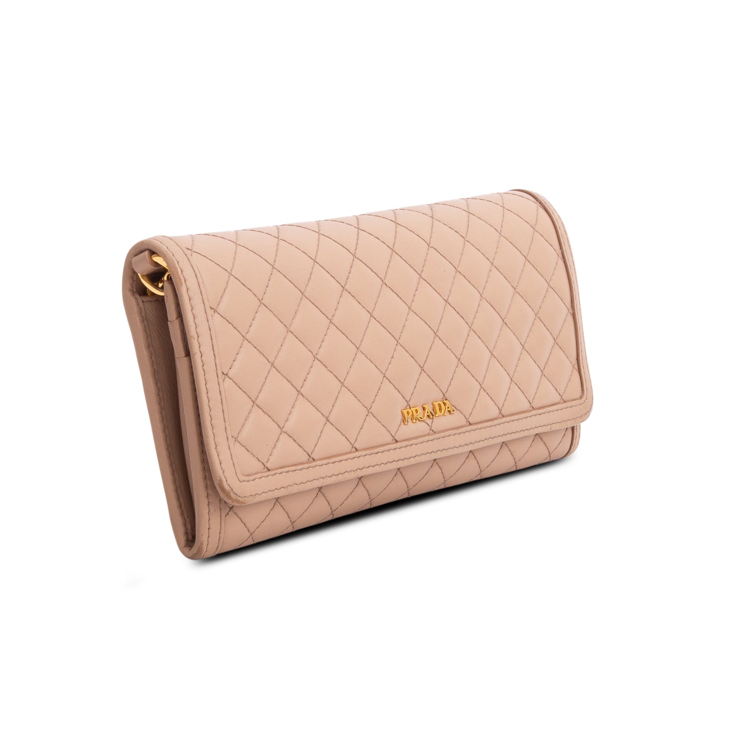 Prada Brown Soft Calf Quilted Wallet on Chain