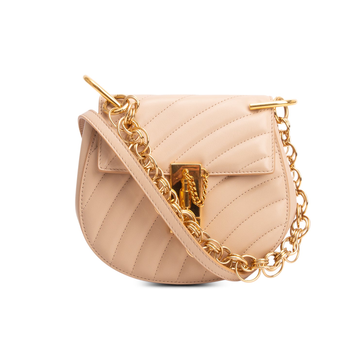 Chloe Beige Calfskin Quilted Mini Drew Bijou Shoulder Bag w/ Strap