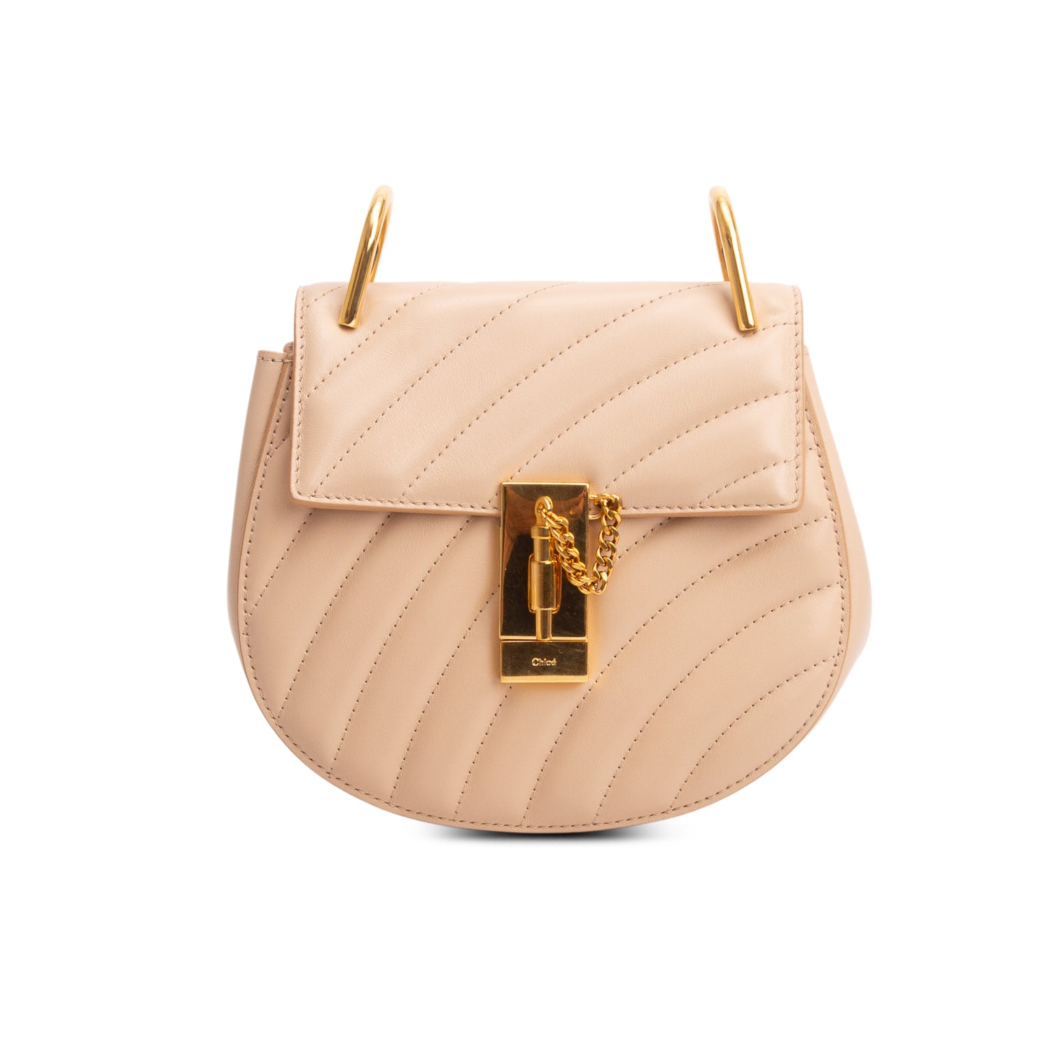 Chloe Beige Calfskin Quilted Mini Drew Bijou Shoulder Bag w/ Strap