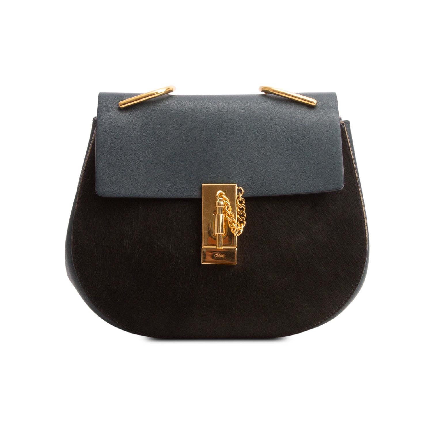 Chloe Green Calfskin & Ponyhair Small Drew Shoulder Bag