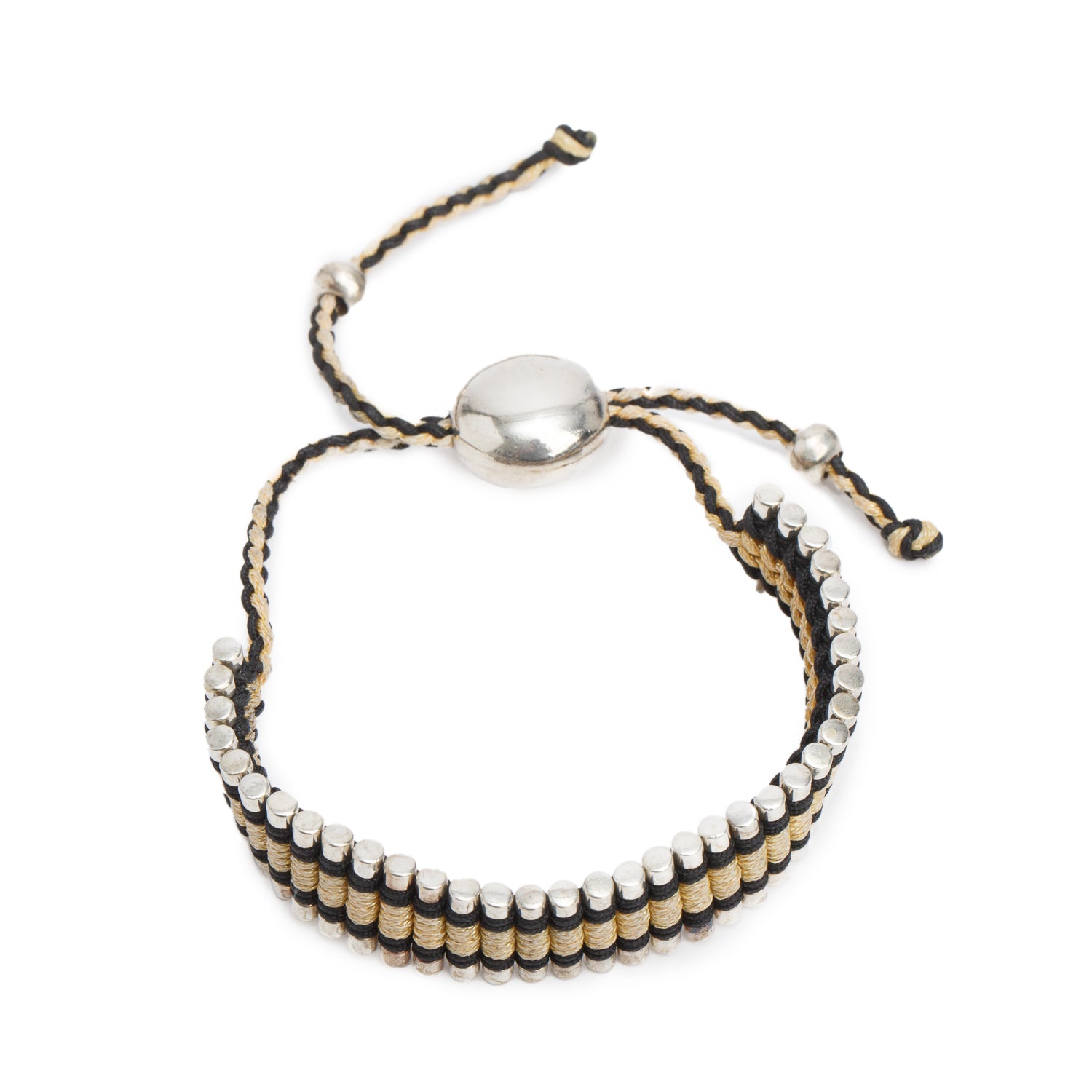 Links of London Sterling Silver Black & Gold Cord Friendship Bracelet