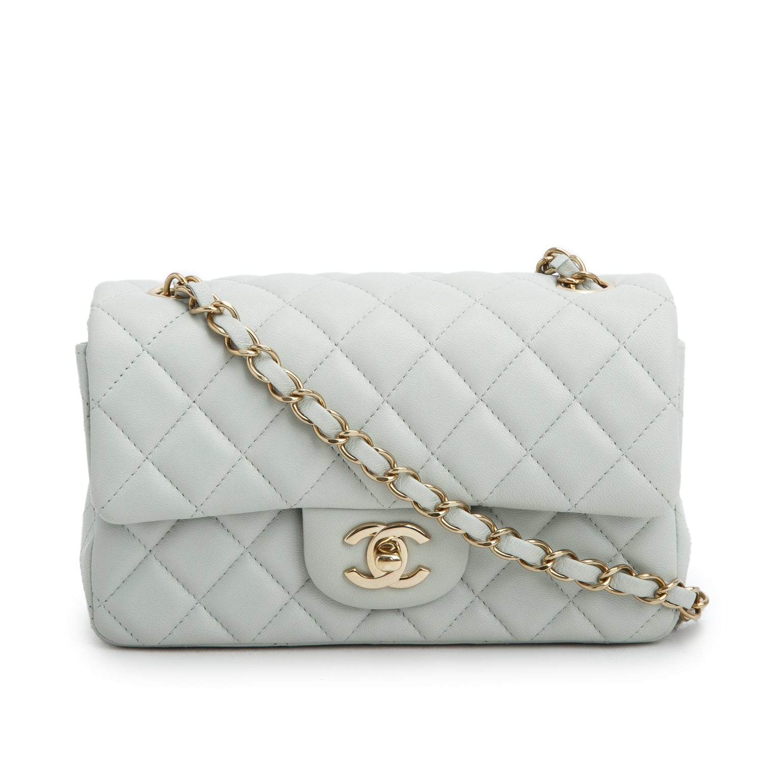 Chanel 2023 Light Grey Lambskin Quilted Leather Mini Rectangular Flap Bag w/ Box & Receipt