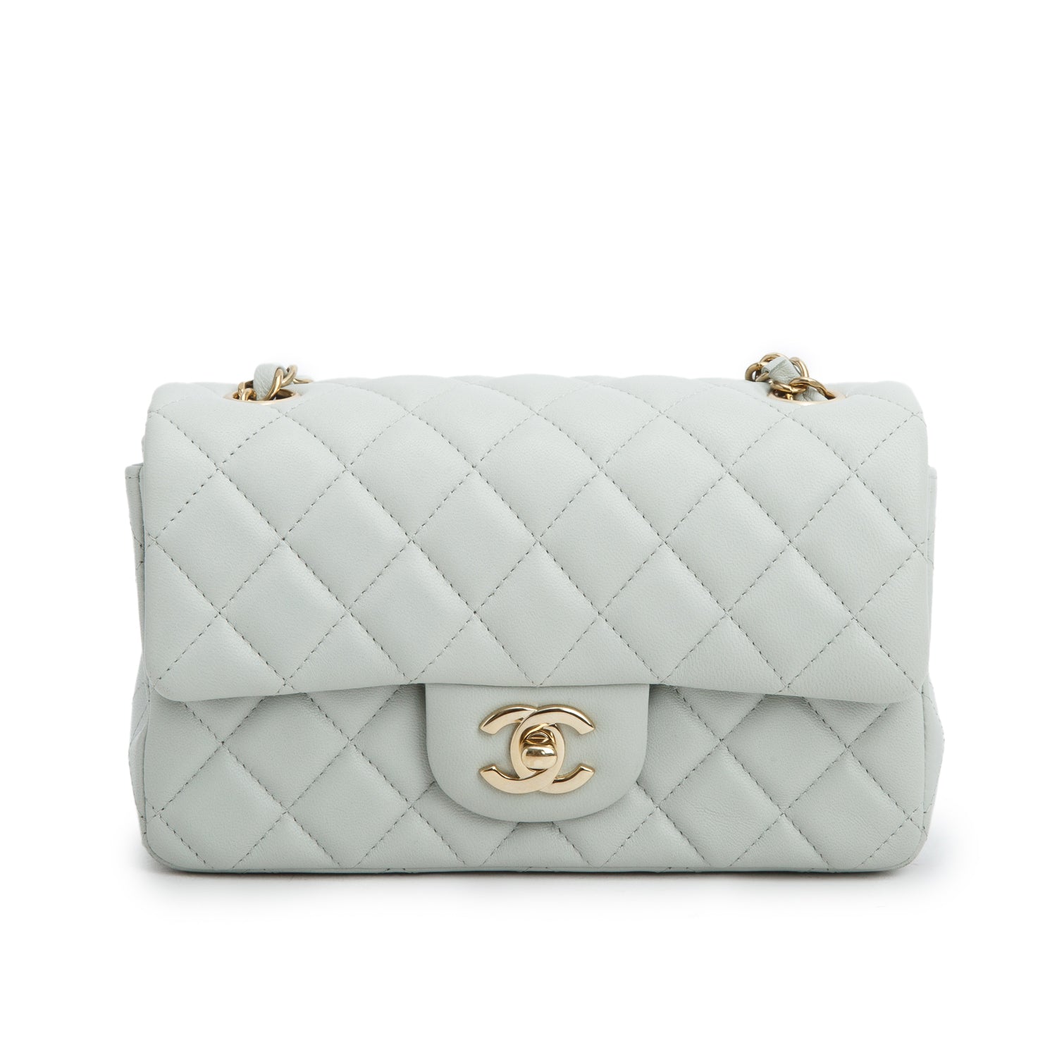 Chanel 2023 Light Grey Lambskin Quilted Leather Mini Rectangular Flap Bag w/ Box & Receipt