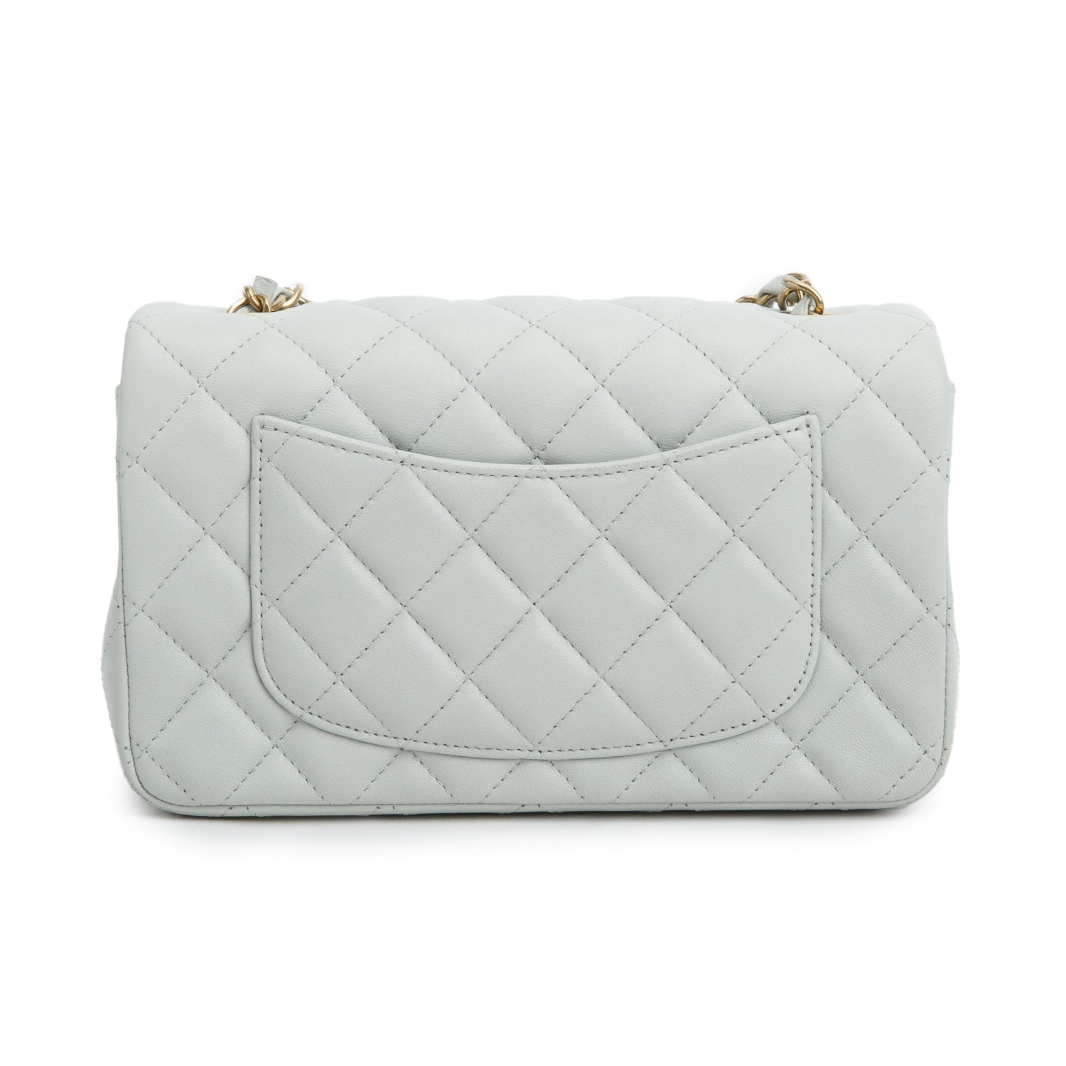 Chanel 2023 Light Grey Lambskin Quilted Leather Mini Rectangular Flap Bag w/ Box & Receipt