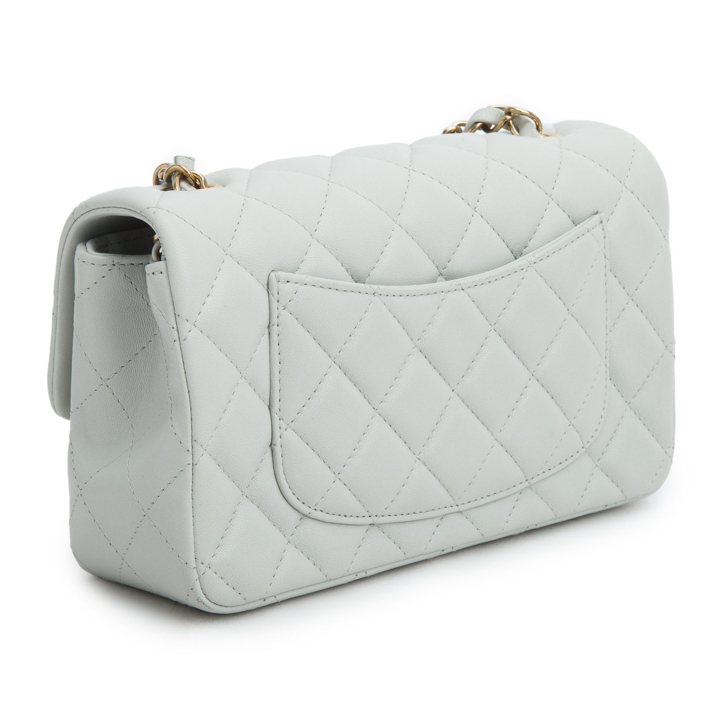 Chanel 2023 Light Grey Lambskin Quilted Leather Mini Rectangular Flap Bag w/ Box & Receipt