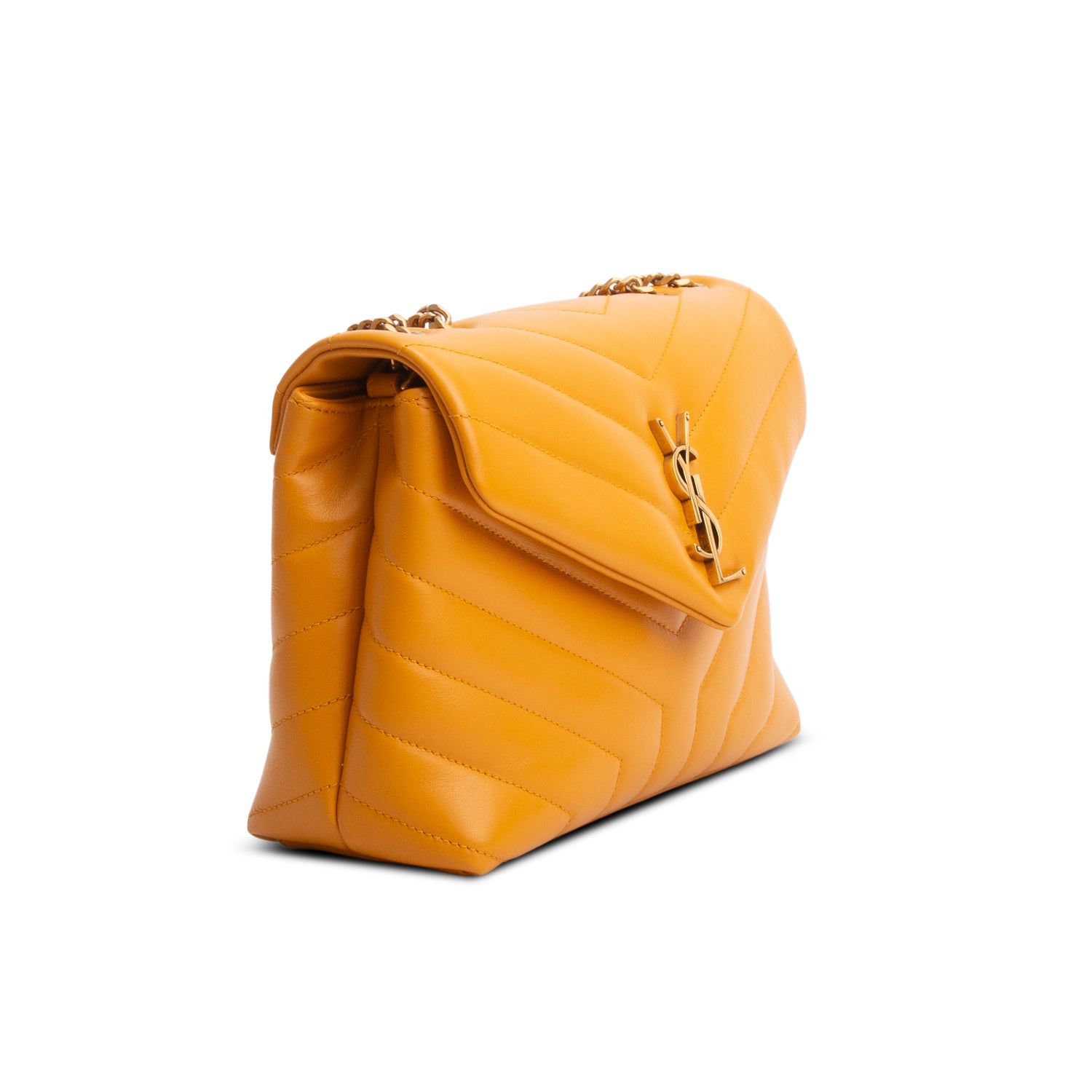 Saint Laurent 2021 Yellow Calfskin Y Quilted Monogram Small Loulou Chain Satchel