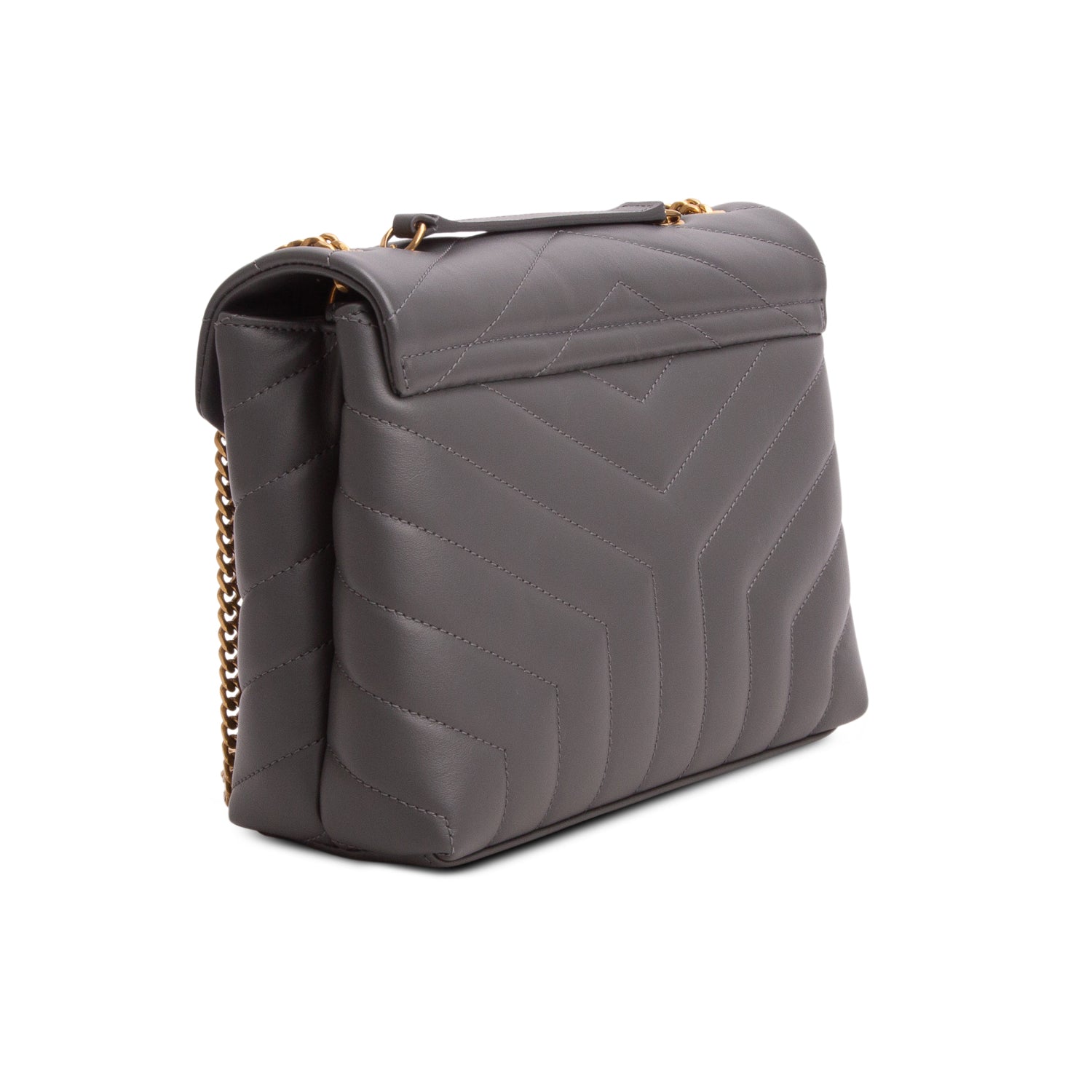 Saint Laurent 2022 Grey Calfskin Y Quilted Monogram Small Loulou Chain Satchel