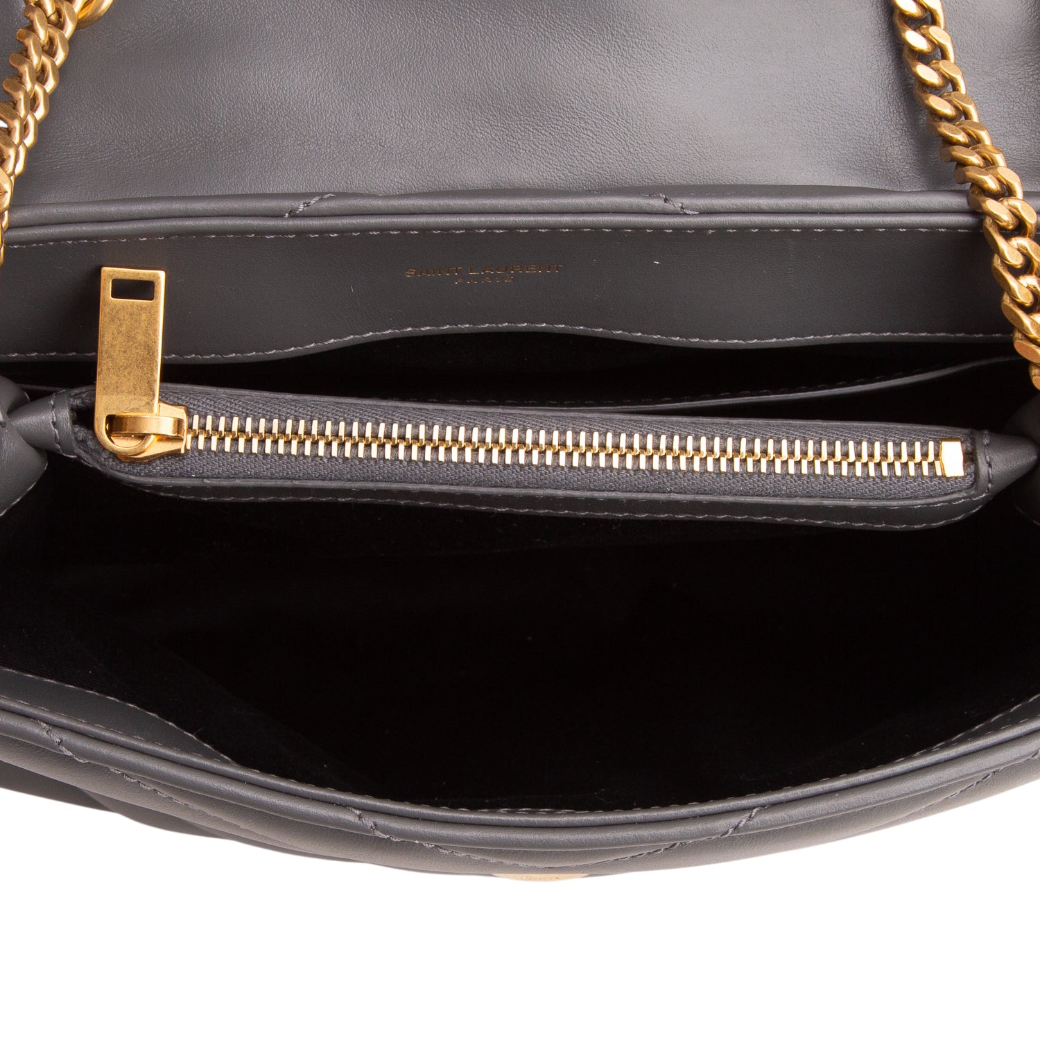 Saint Laurent 2022 Grey Calfskin Y Quilted Monogram Small Loulou Chain Satchel