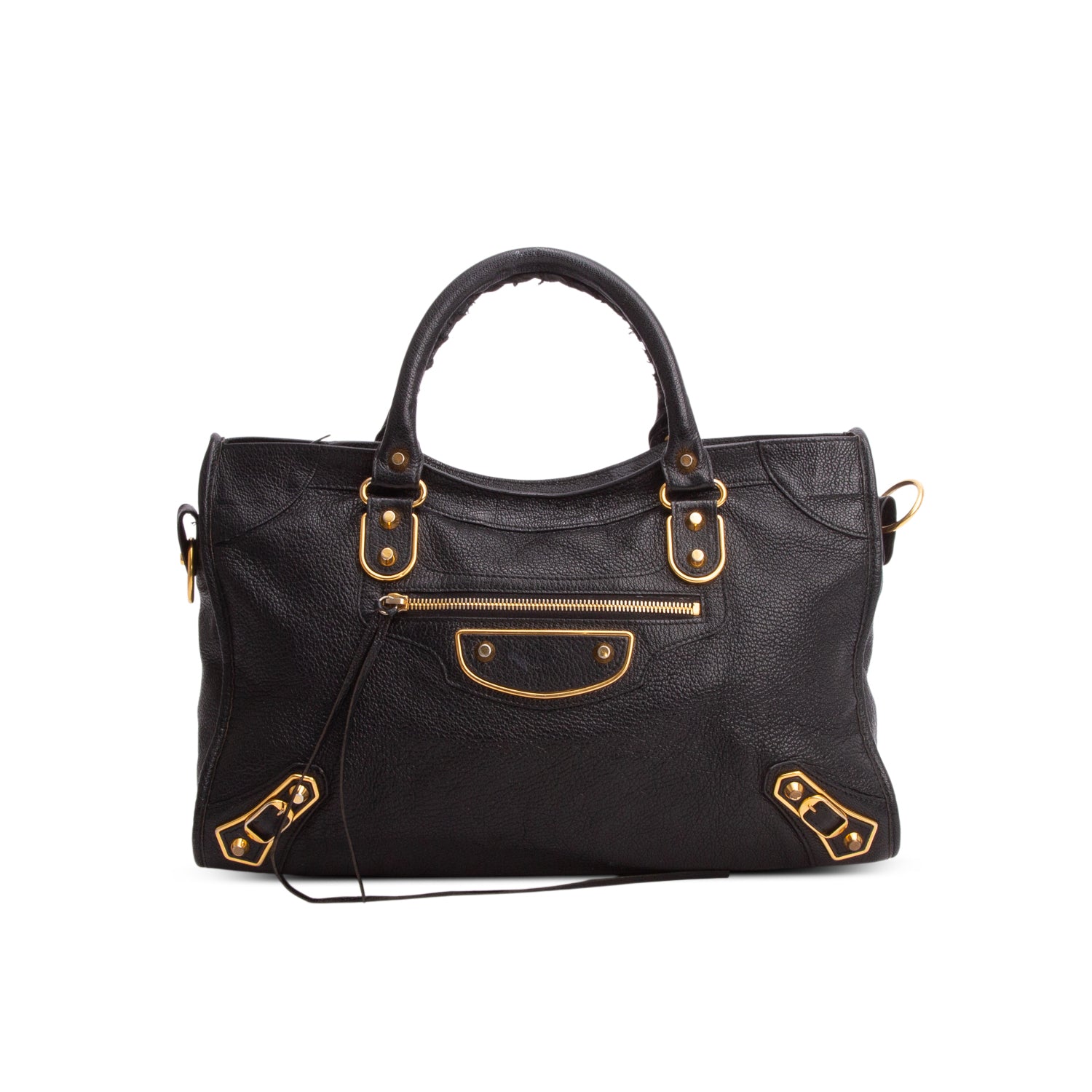 Balenciaga Black Chevre Leather Metallic Edge City Bag w/ Strap