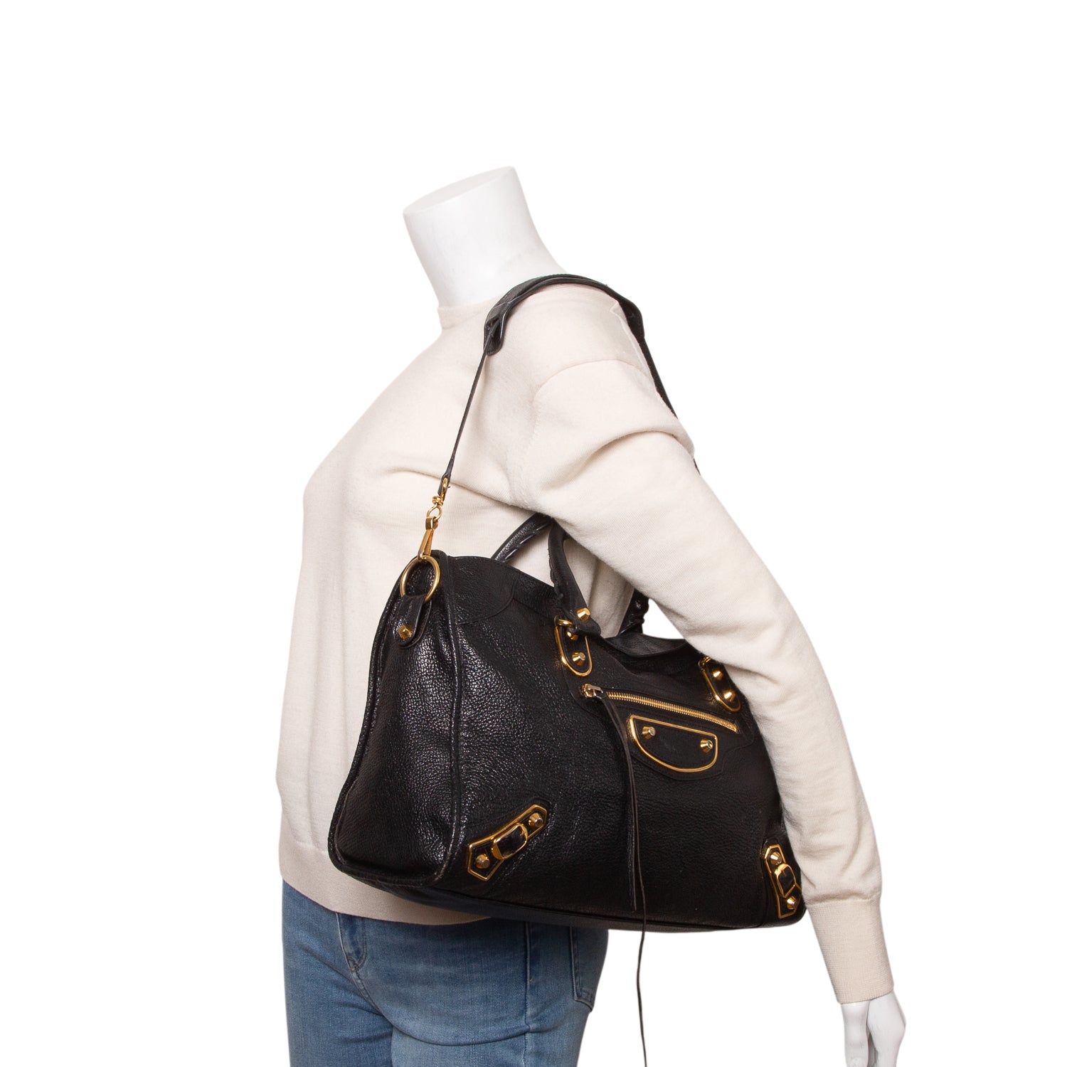 Balenciaga Black Chevre Leather Metallic Edge City Bag w/ Strap