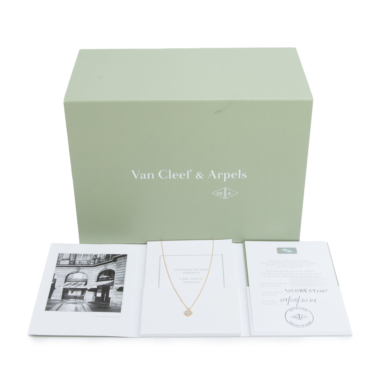 Van Cleef & Arpels 2024 18k Yellow Gold Sweet Alhambra Mother of Pearl Pendant Necklace w/ Box & Certificate