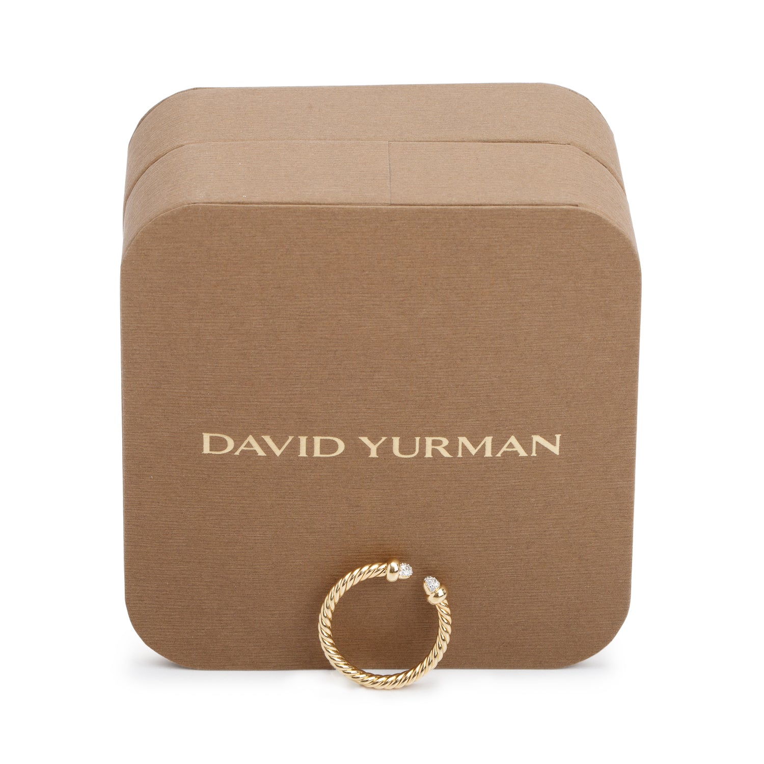 David Yurman 18k Yellow Gold Diamond Micro Cablespira Flex Open Ring, Size 7 w/ Box