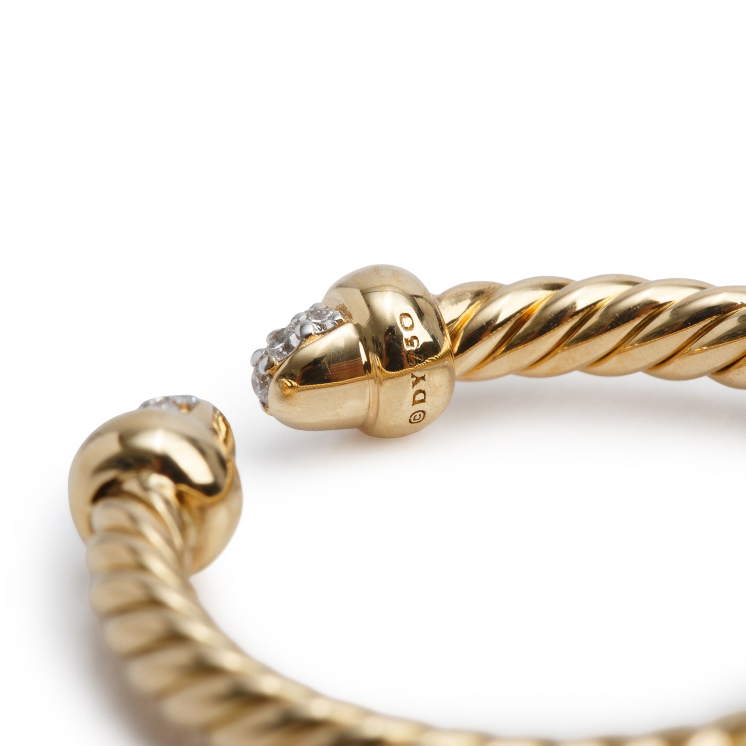 David Yurman 18k Yellow Gold Diamond Micro Cablespira Flex Open Ring, Size 7 w/ Box