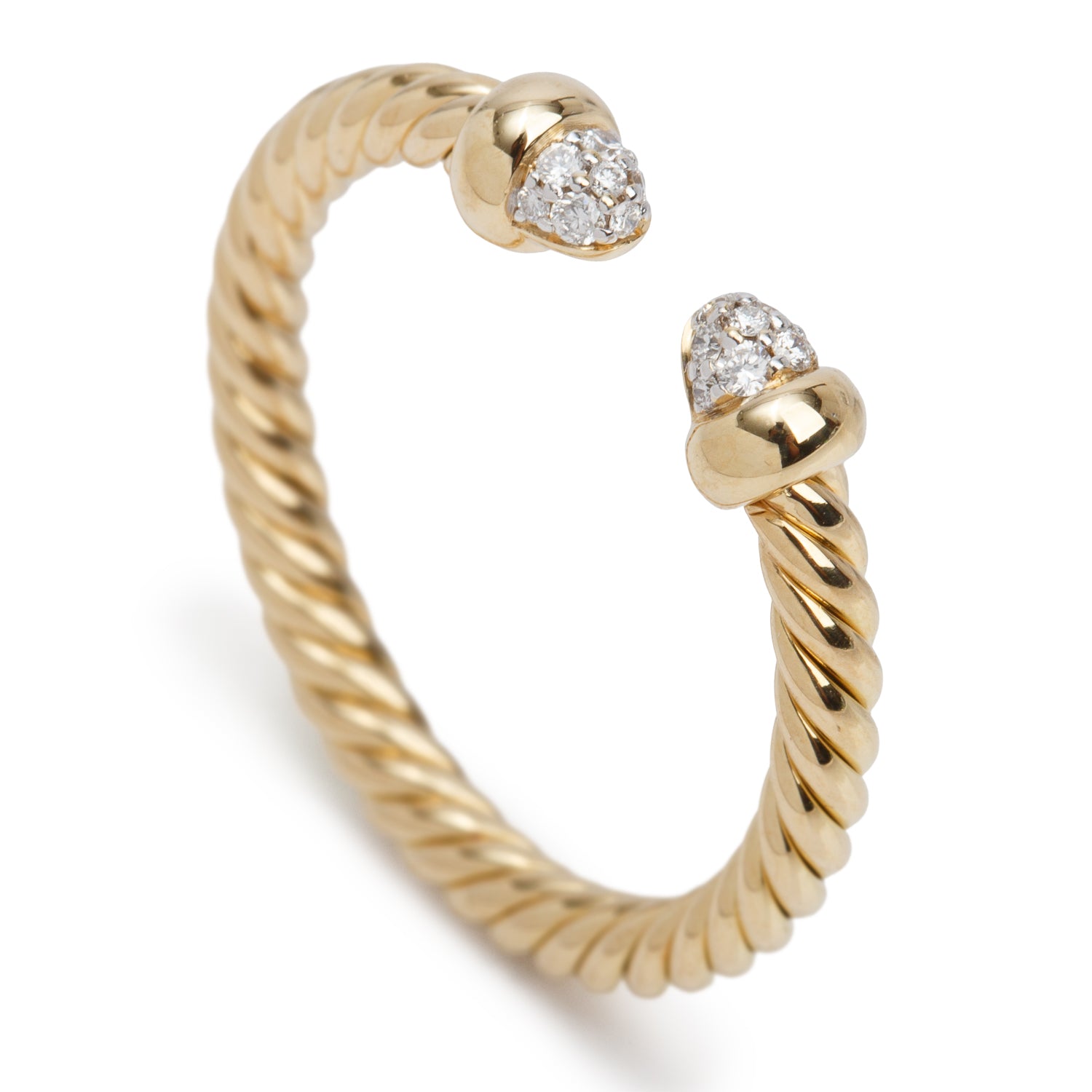 David Yurman 18k Yellow Gold Diamond Micro Cablespira Flex Open Ring, Size 7 w/ Box