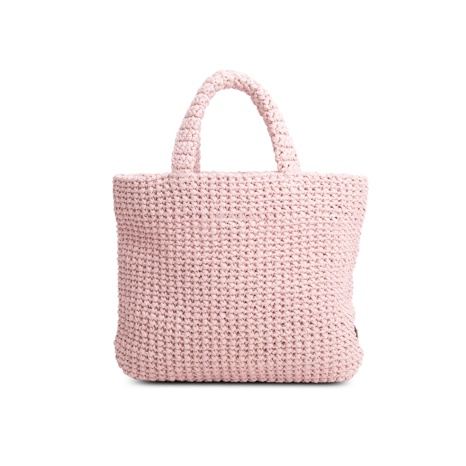 Prada Pink Yarn Raffia Effect Crochet Logo Embroidered Small Tote Bag