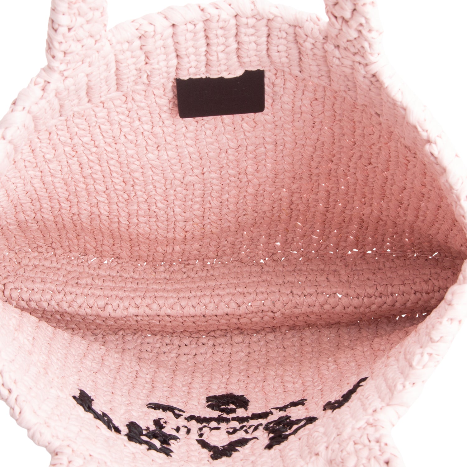 Prada Pink Yarn Raffia Effect Crochet Logo Embroidered Small Tote Bag