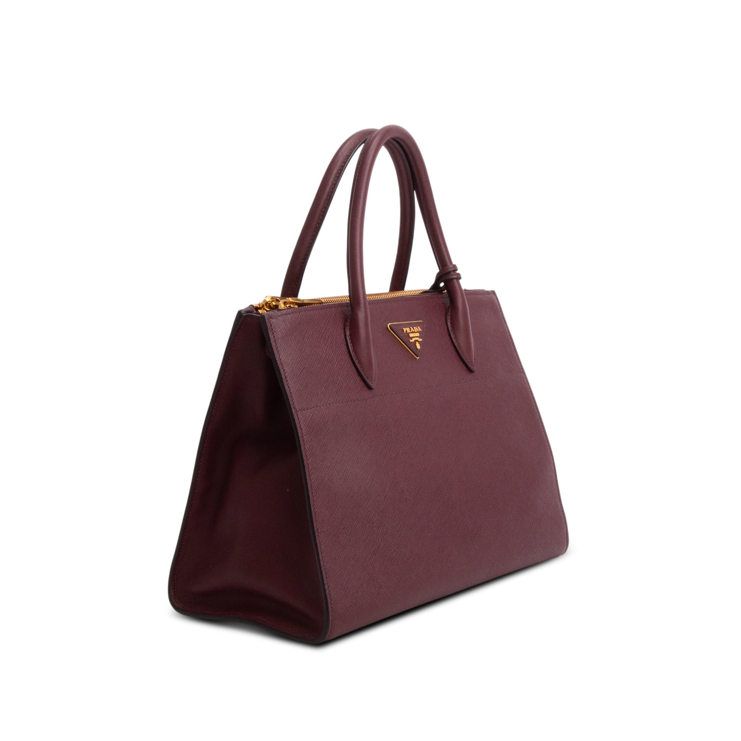 Prada Burgundy Saffiano & City Calf Leather Medium Paradigme Tote w/ Strap & Authenticity Card