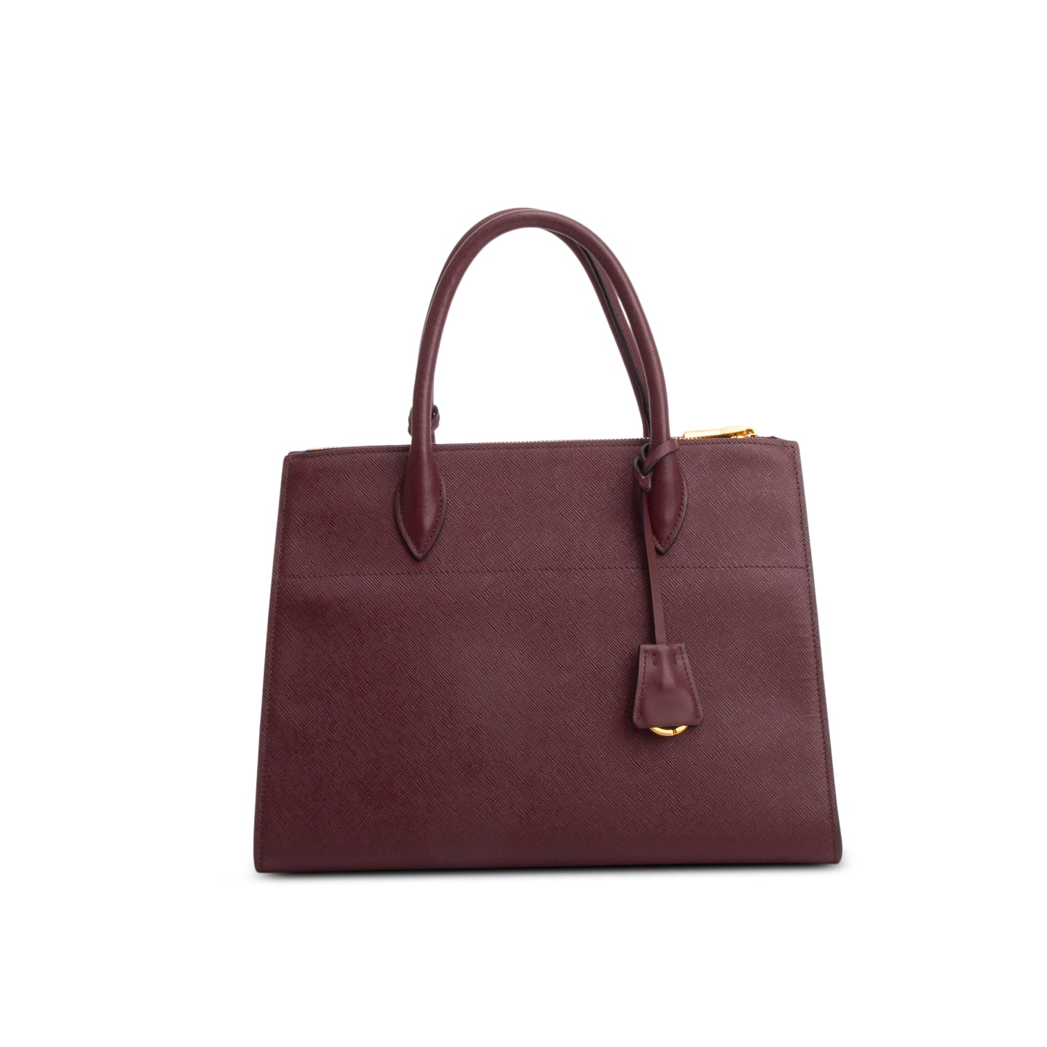 Prada Burgundy Saffiano & City Calf Leather Medium Paradigme Tote w/ Strap & Authenticity Card
