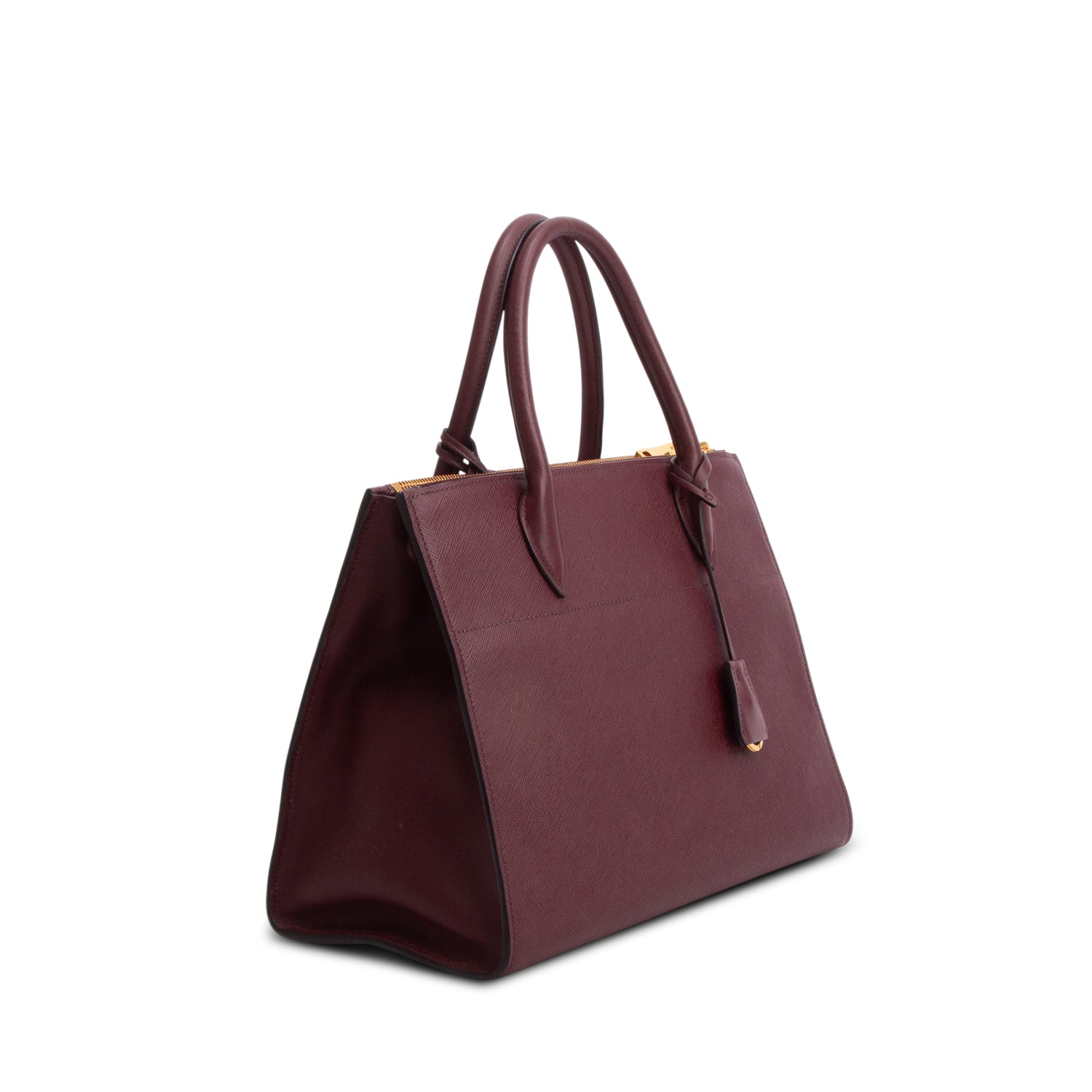 Prada Burgundy Saffiano & City Calf Leather Medium Paradigme Tote w/ Strap & Authenticity Card