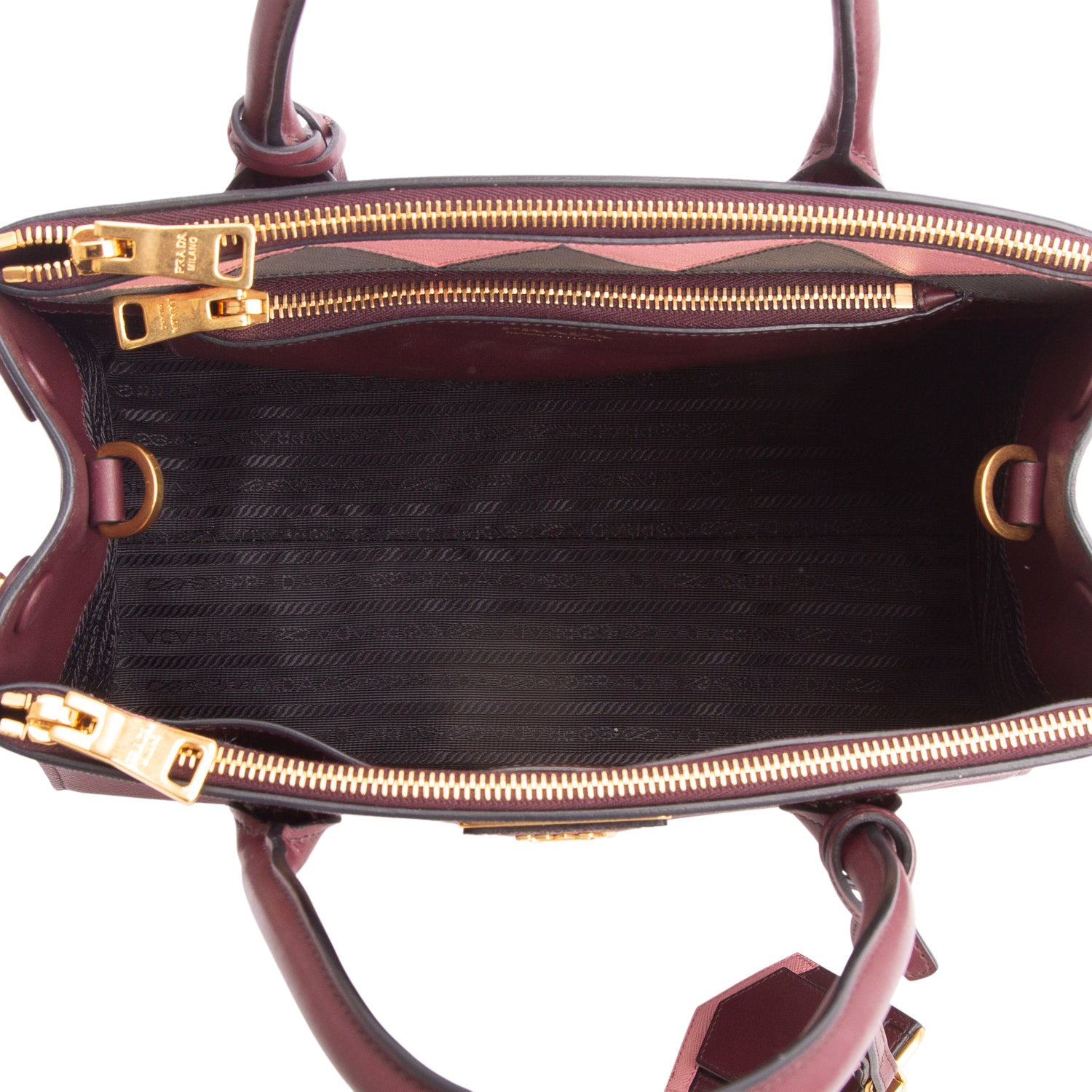 Prada Burgundy Saffiano & City Calf Leather Medium Paradigme Tote w/ Strap & Authenticity Card
