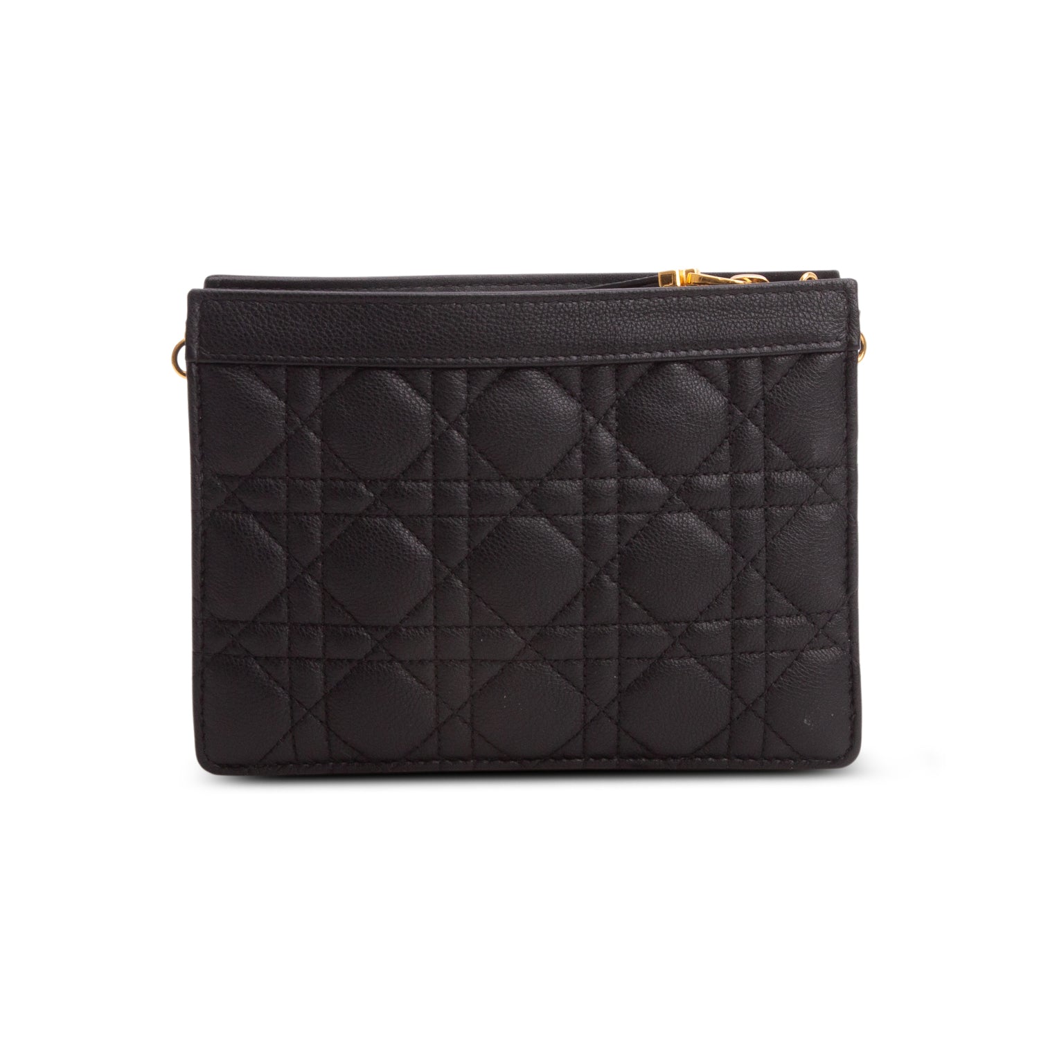 Christian Dior 2022 Black Calfskin Cannage Caro Zipped Pouch w/ Chain