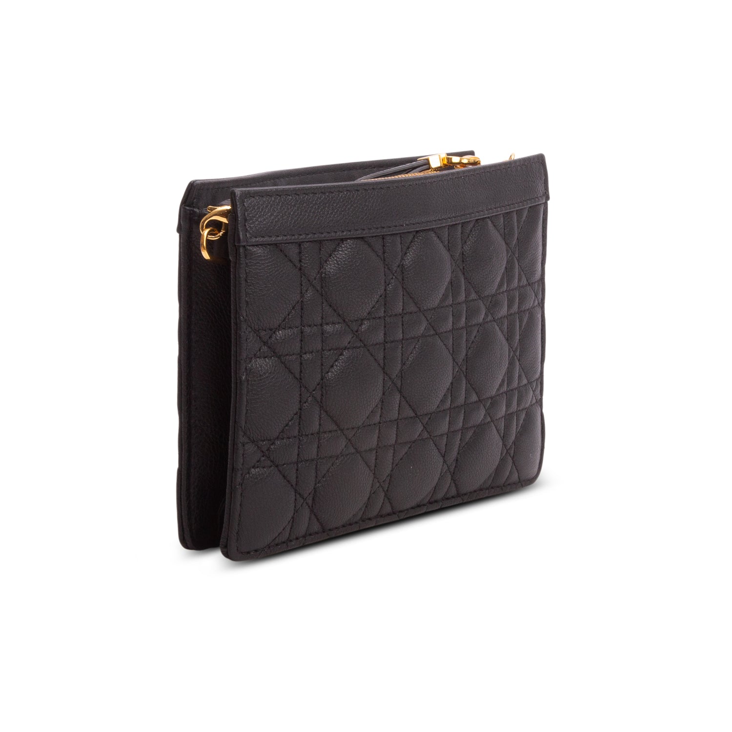 Christian Dior 2022 Black Calfskin Cannage Caro Zipped Pouch w/ Chain