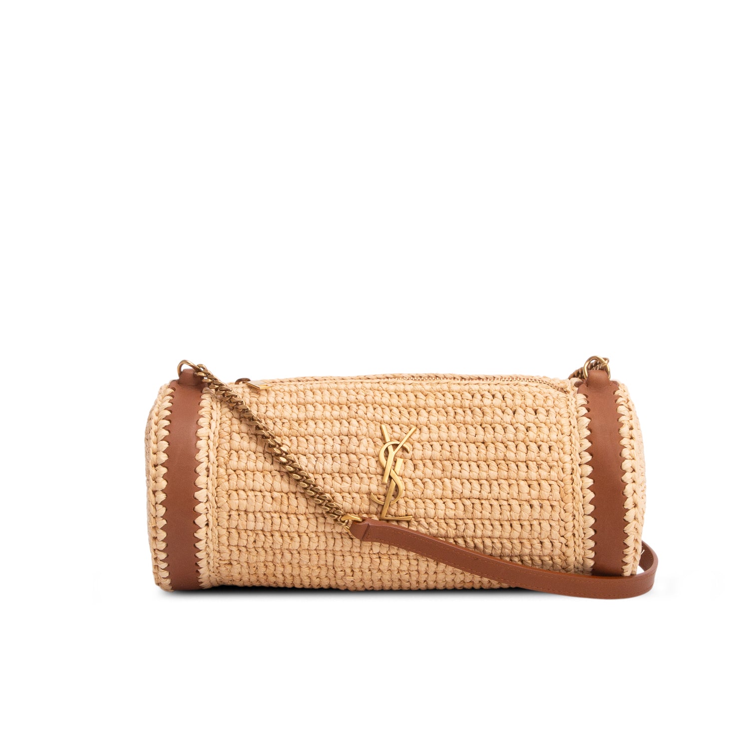 Saint Laurent 2023 Neutral Raffia Small Sade Tube Bag