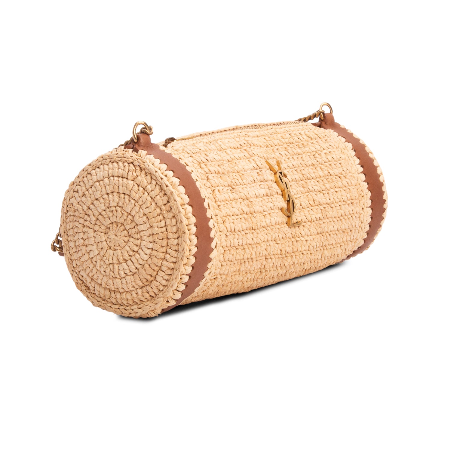 Saint Laurent 2023 Neutral Raffia Small Sade Tube Bag