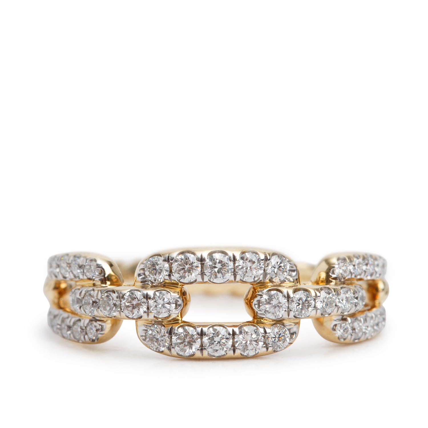 David Yurman 18k Yellow Gold Diamond 7 MM Stax Chain-Link Ring, Size 8 w/ Box