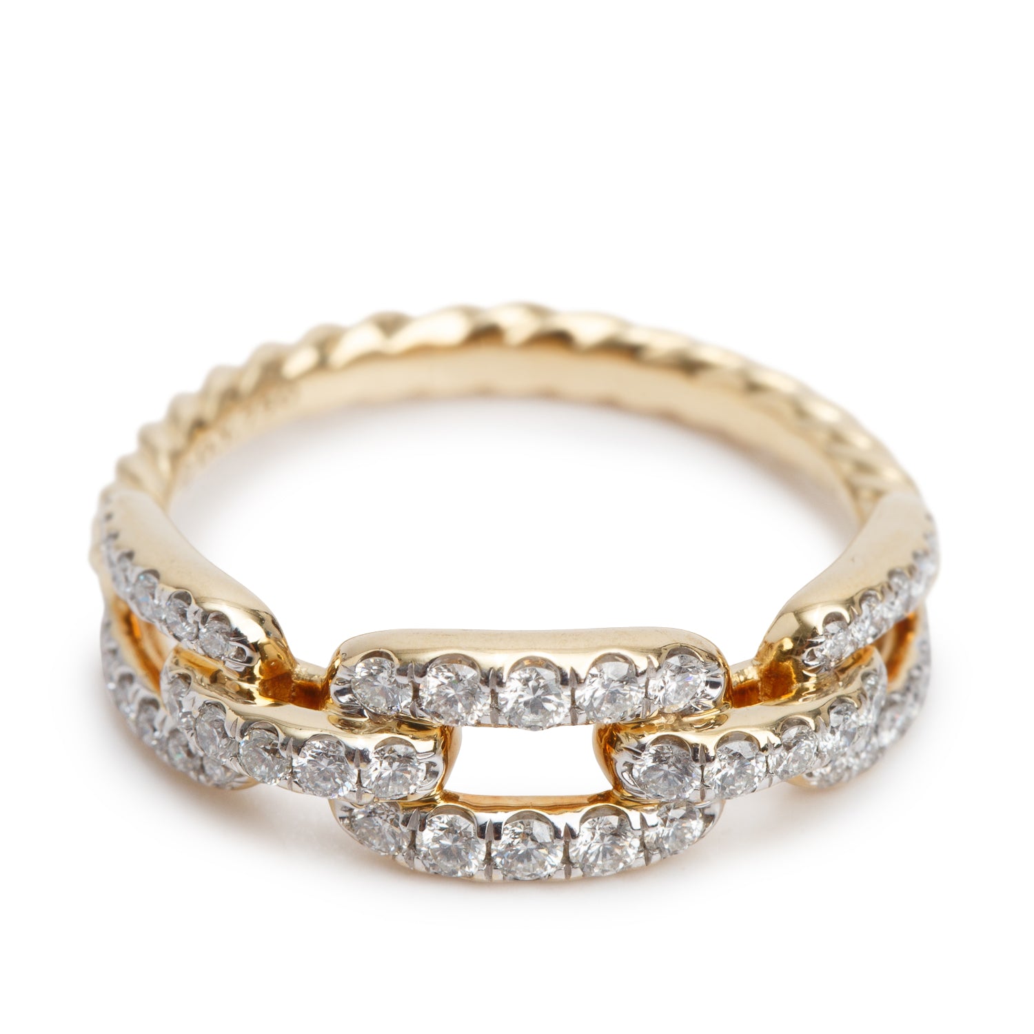David Yurman 18k Yellow Gold Diamond 7 MM Stax Chain-Link Ring, Size 8 w/ Box