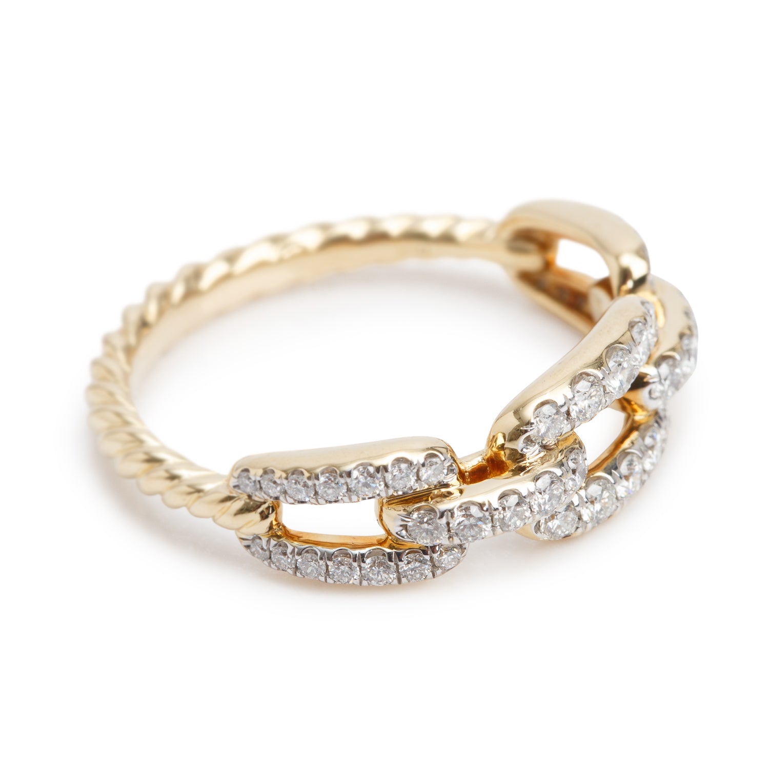 David Yurman 18k Yellow Gold Diamond 7 MM Stax Chain-Link Ring, Size 8 w/ Box