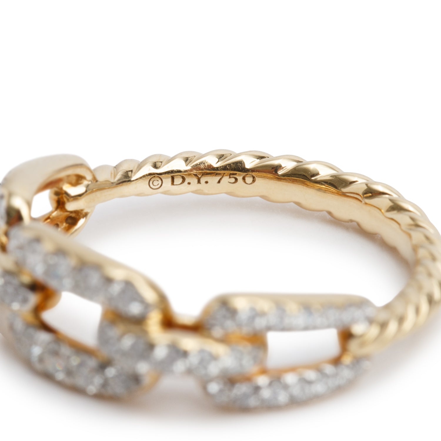 David Yurman 18k Yellow Gold Diamond 7 MM Stax Chain-Link Ring, Size 8 w/ Box