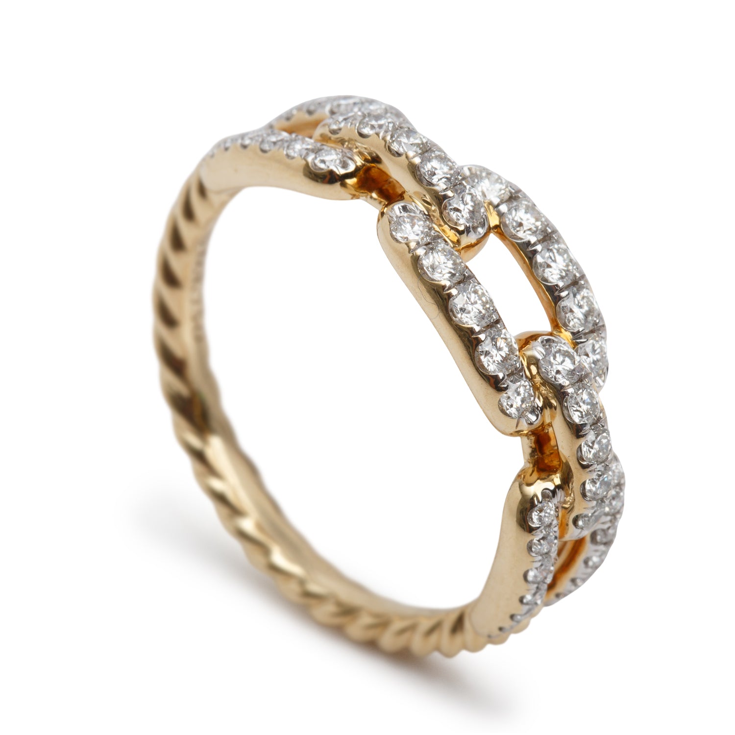 David Yurman 18k Yellow Gold Diamond 7 MM Stax Chain-Link Ring, Size 8 w/ Box
