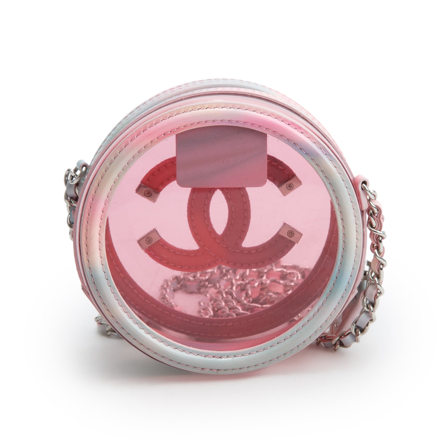 Chanel Pink PVC Patent Leather Round Filigree Chain Clutch w/ Authenticity Card