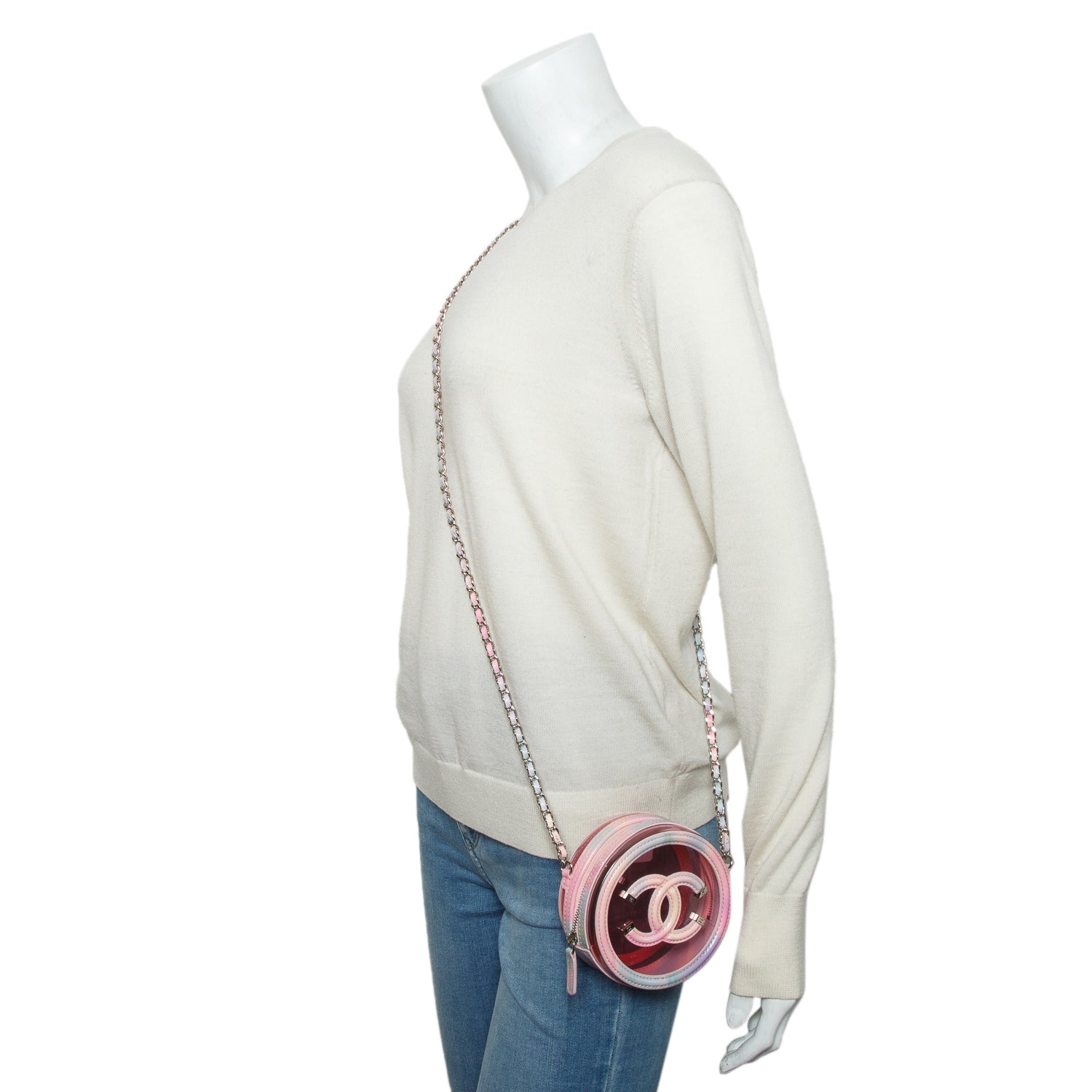 Chanel Pink PVC Patent Leather Round Filigree Chain Clutch w/ Authenticity Card