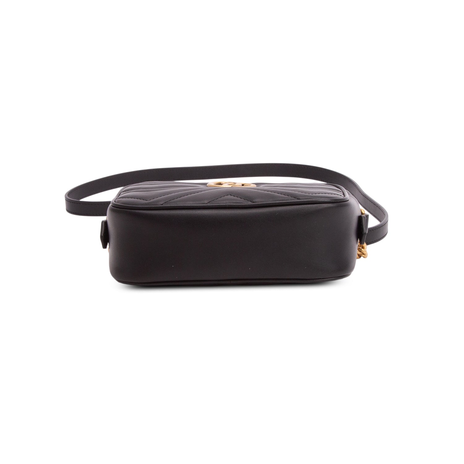 Gucci Black Calfskin Matelasse Mini GG Marmont Chain Shoulder Bag