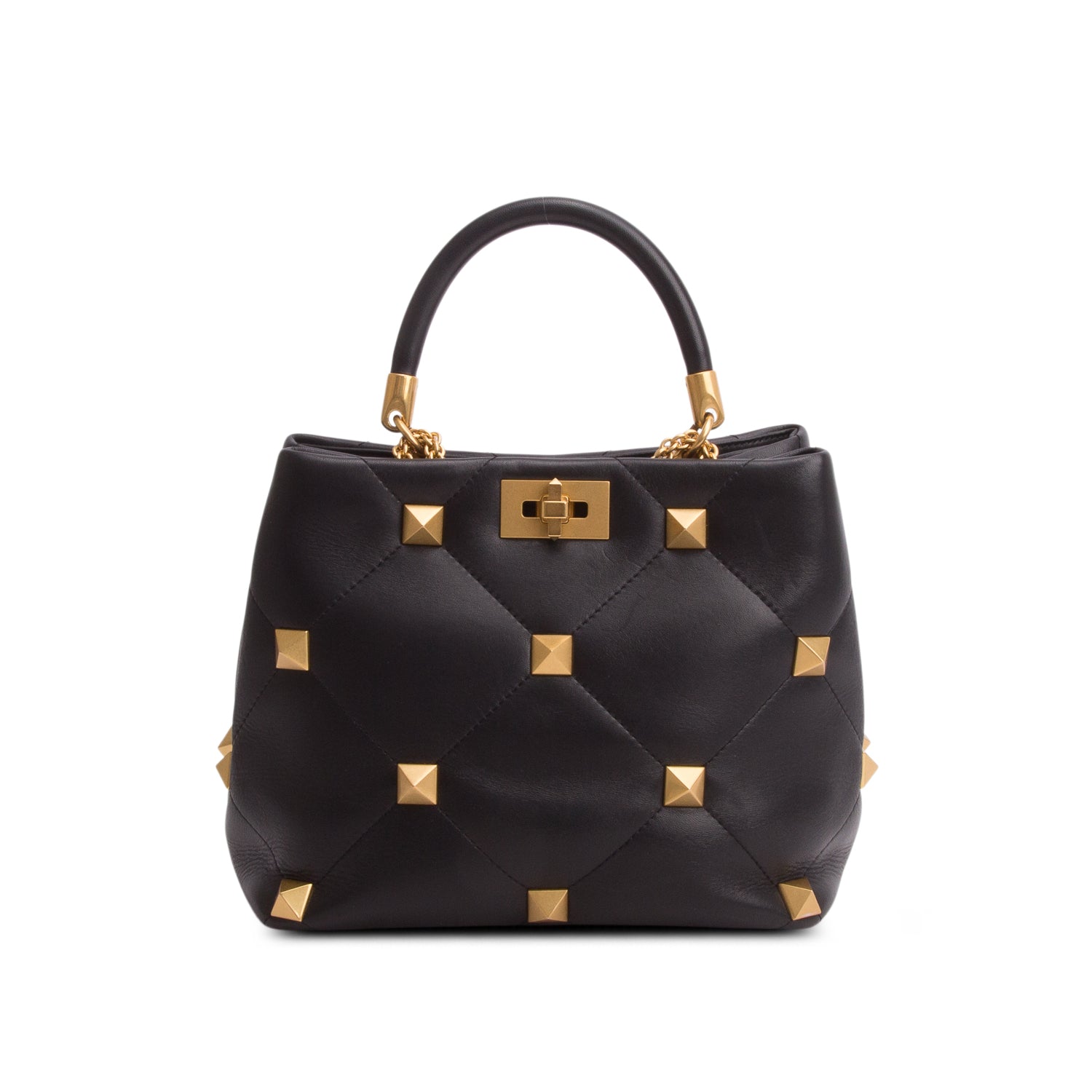 Valentino Black Nappa Medium Roman Stud The Handle Bag w/ Strap