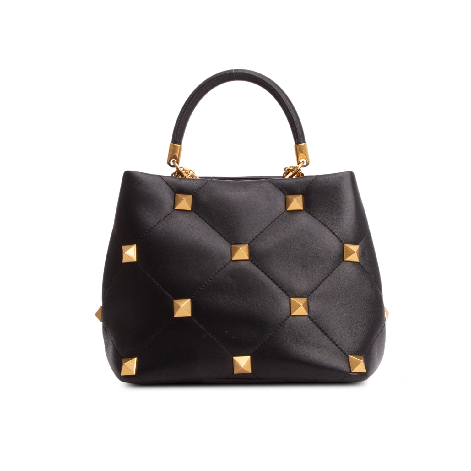 Valentino Black Nappa Medium Roman Stud The Handle Bag w/ Strap
