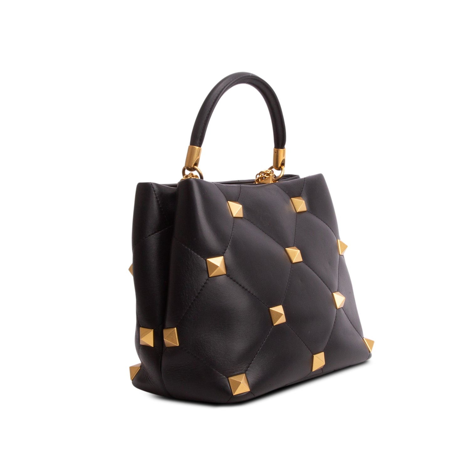 Valentino Black Nappa Medium Roman Stud The Handle Bag w/ Strap
