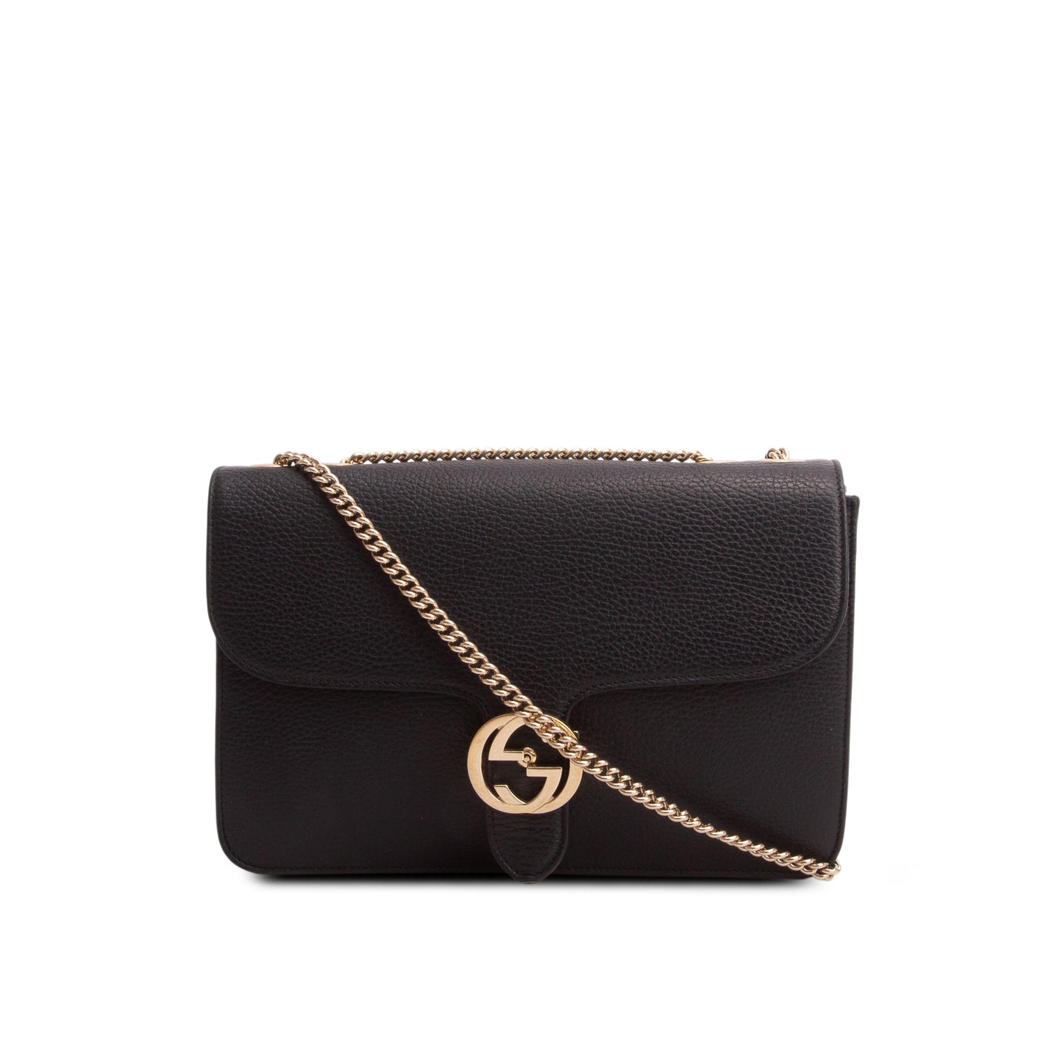 Gucci Black Calfskin Leather Medium Dollar Interlocking GG Shoulder Bag