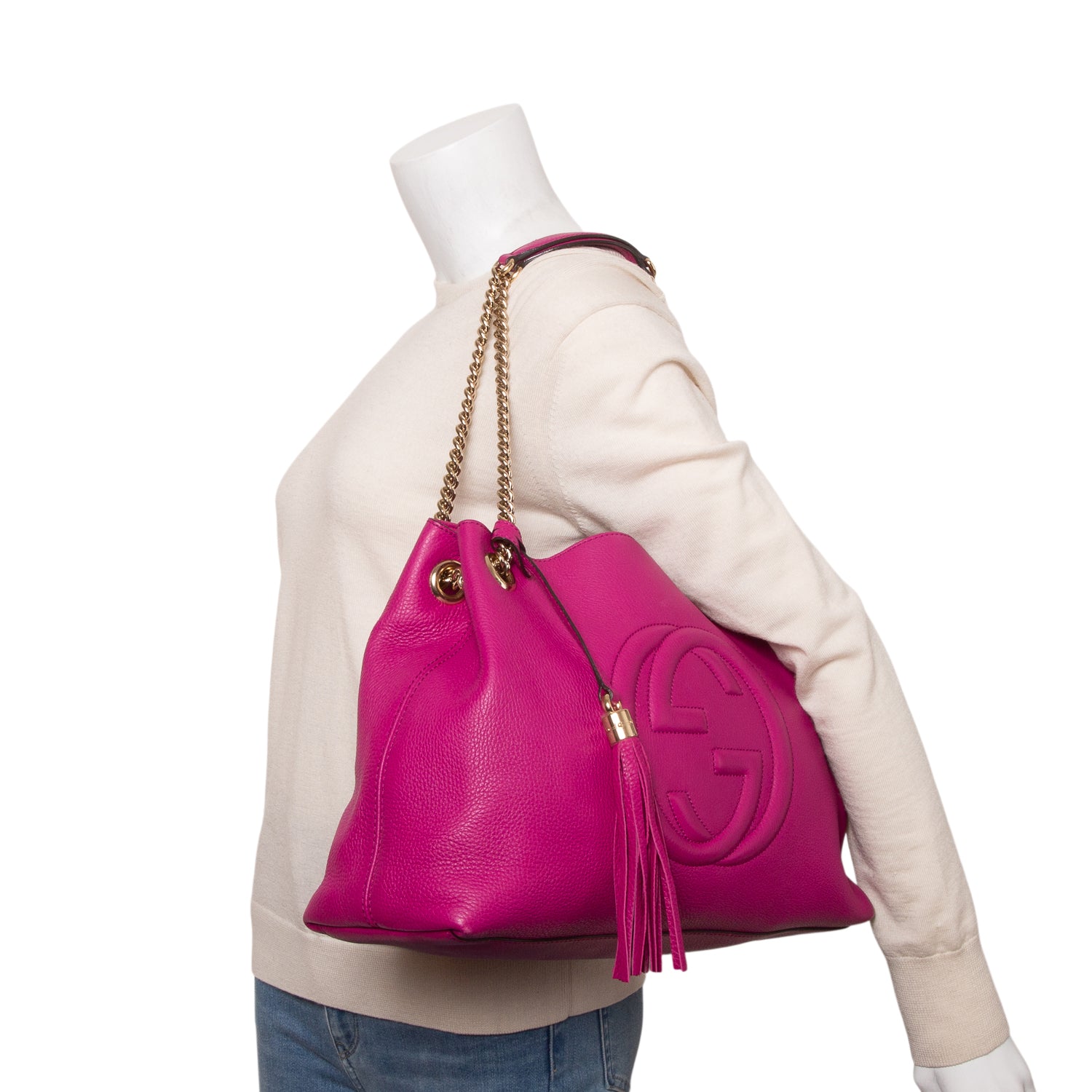 Gucci Fuschia Pebbled Calfskin Medium Soho Chain Shoulder Bag