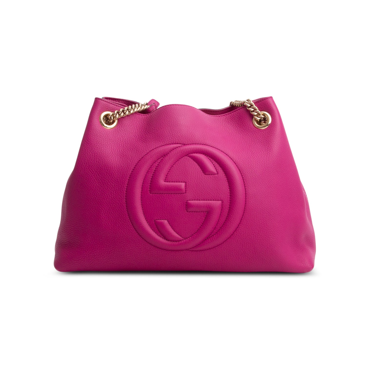 Gucci Fuschia Pebbled Calfskin Medium Soho Chain Shoulder Bag