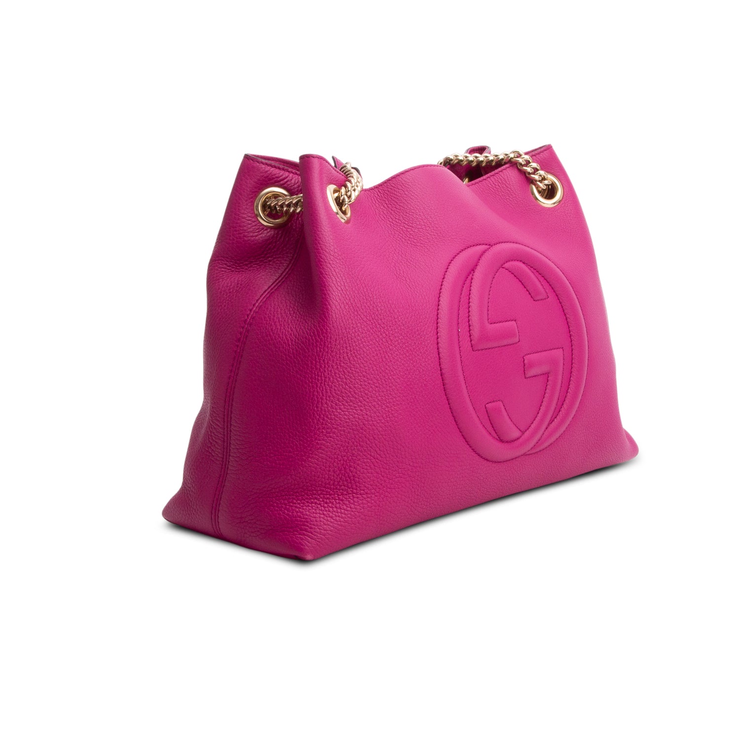 Gucci Fuschia Pebbled Calfskin Medium Soho Chain Shoulder Bag