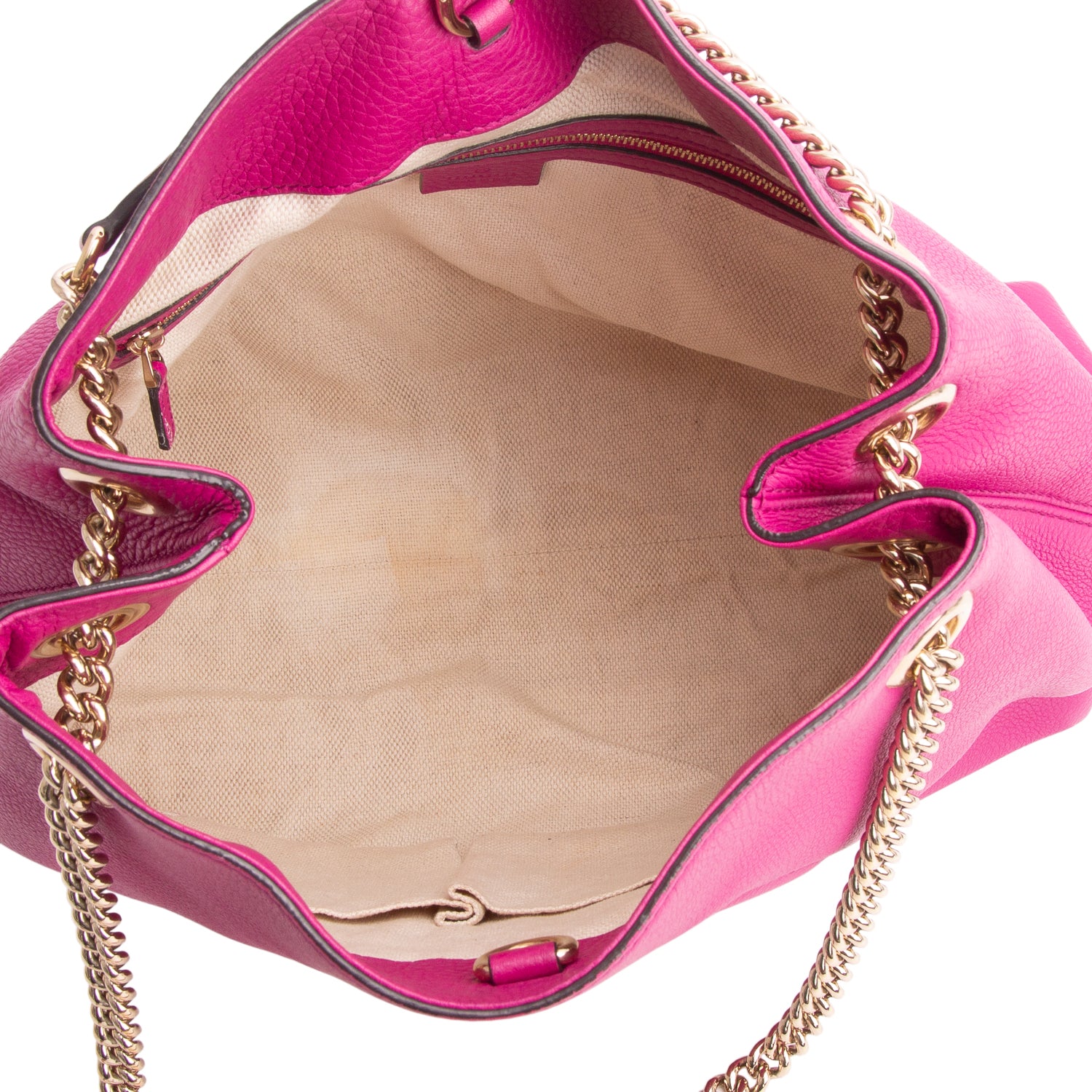 Gucci Fuschia Pebbled Calfskin Medium Soho Chain Shoulder Bag