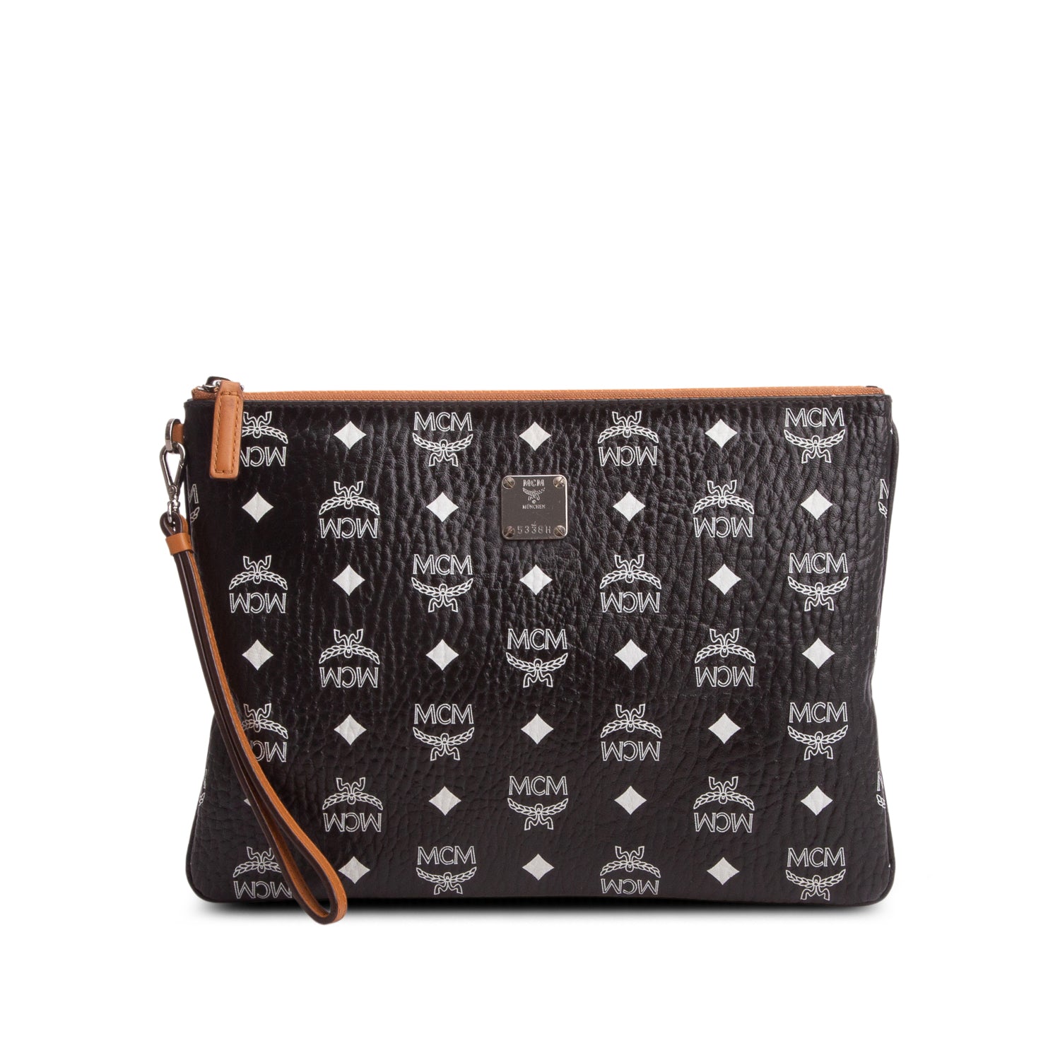 MCM Black Visetos Aren Wristlet Clutch w/ Strap